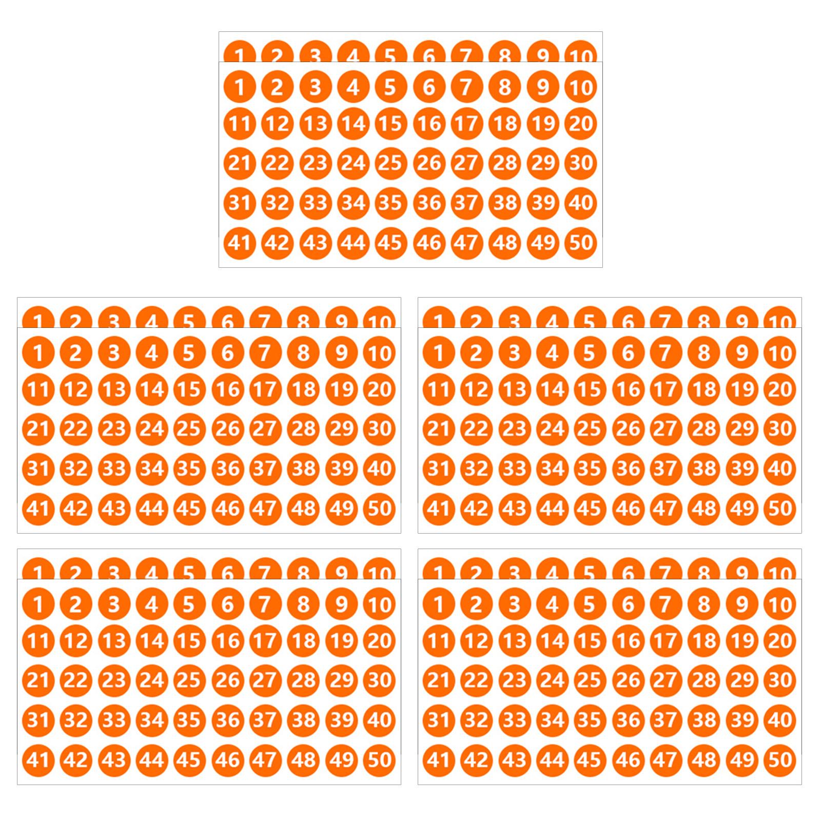 Number Stickers Round Orange Labels for DIY Crafts Classification Sales Bags