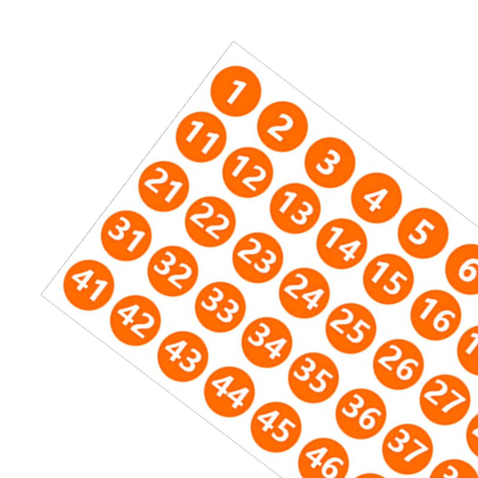Number Stickers Round Orange Labels for DIY Crafts Classification Sales Bags
