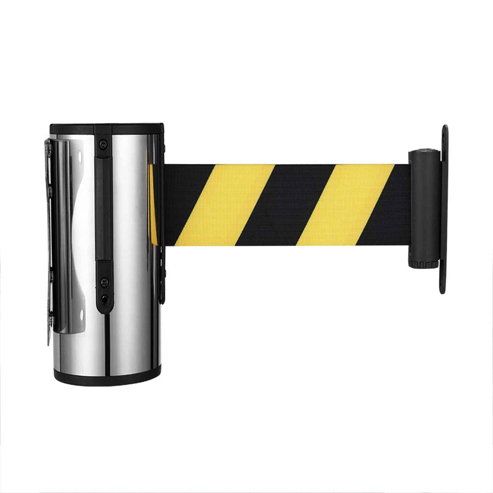 Wall Mounted Retractable Belt Barrier Crowd Control Barrier for Banks Office 5 m Yellow Black