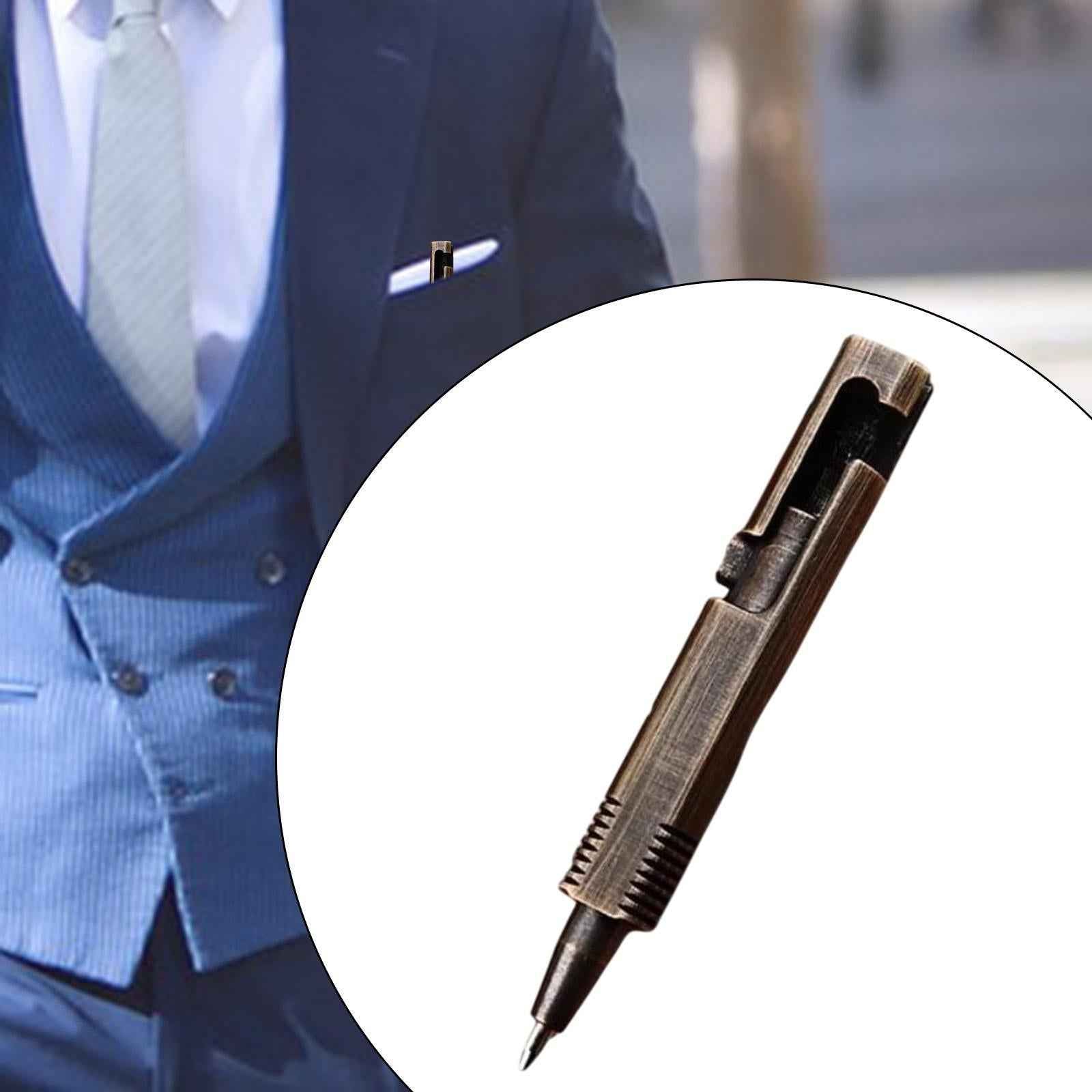 Brass Compact Pocket Pen Traveling Smooth to Write Retractable Black Ink Pen Black