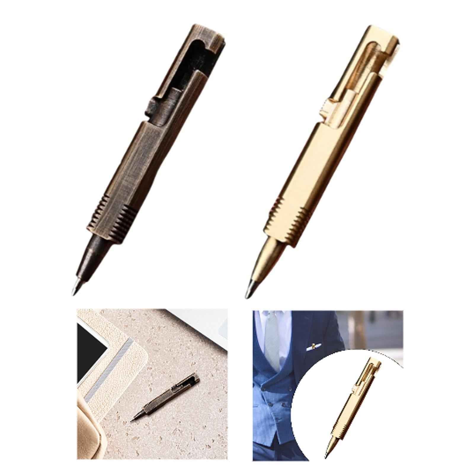 Brass Compact Pocket Pen Traveling Smooth to Write Retractable Black Ink Pen Black