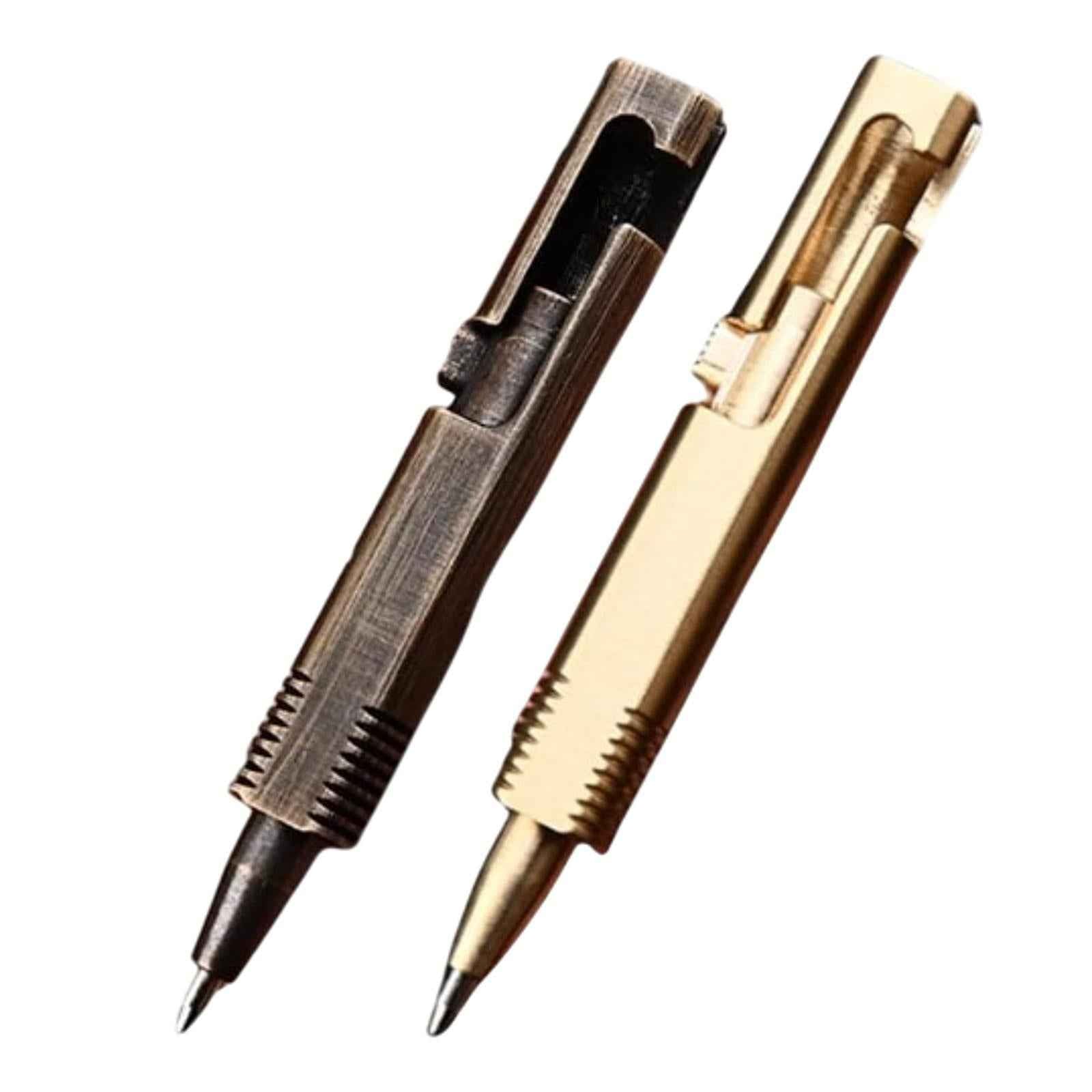 Brass Compact Pocket Pen Traveling Smooth to Write Retractable Black Ink Pen Black