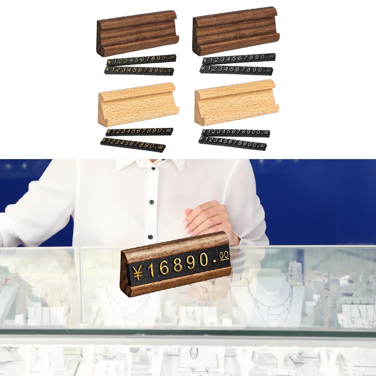 Wooden Display Stand Price Holder Counter Price Blocks Price Tags Adjustable Gold Brown