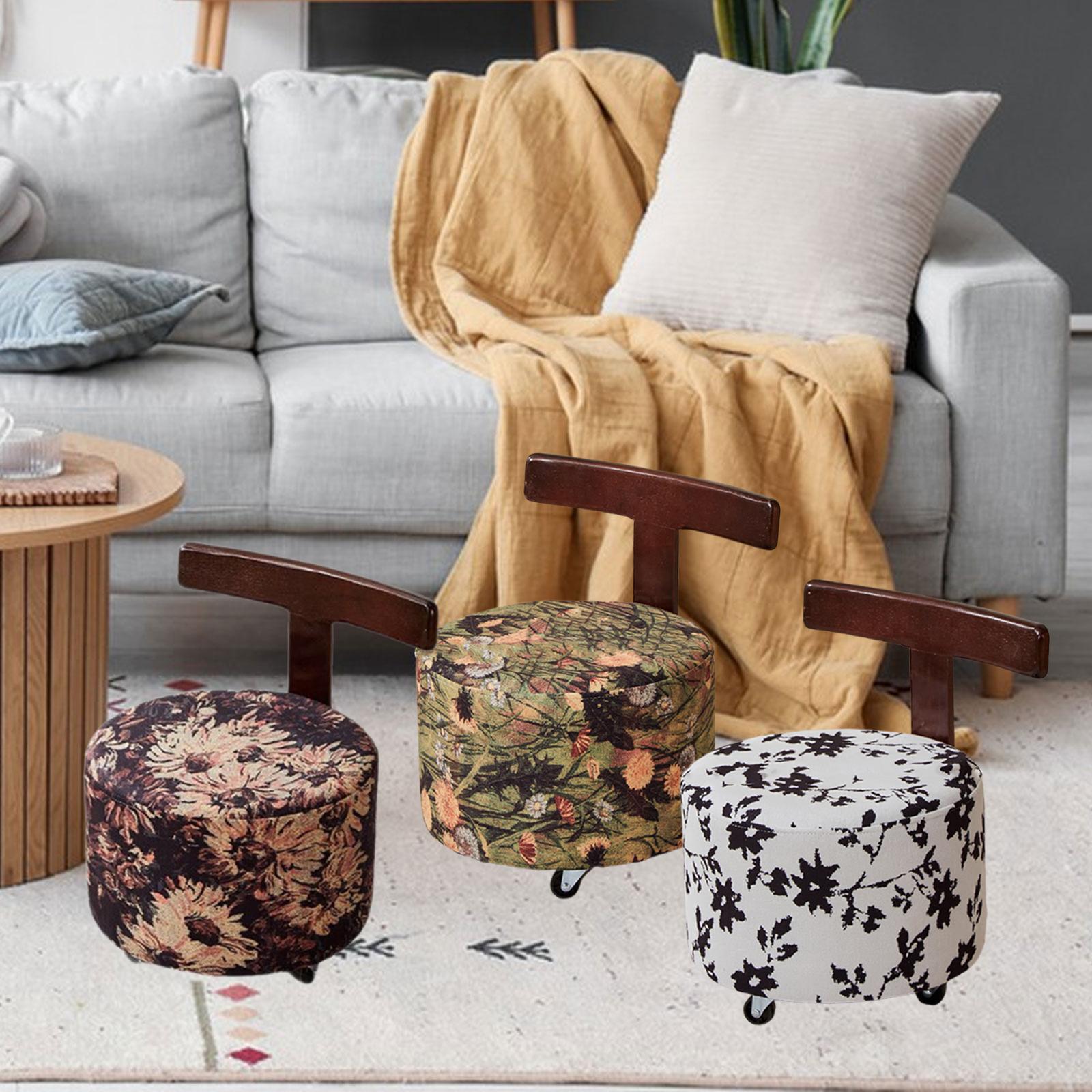 Rolling Stool with Wheels Vanity Ottoman for Hotel Kitchen Housewarming Gift Sun Flower