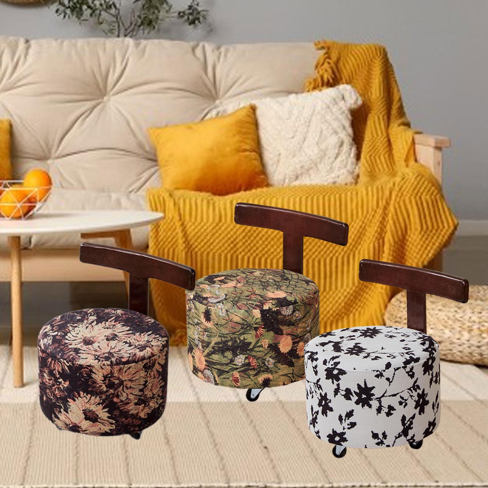 Rolling Stool with Wheels Vanity Ottoman for Hotel Kitchen Housewarming Gift Sun Flower