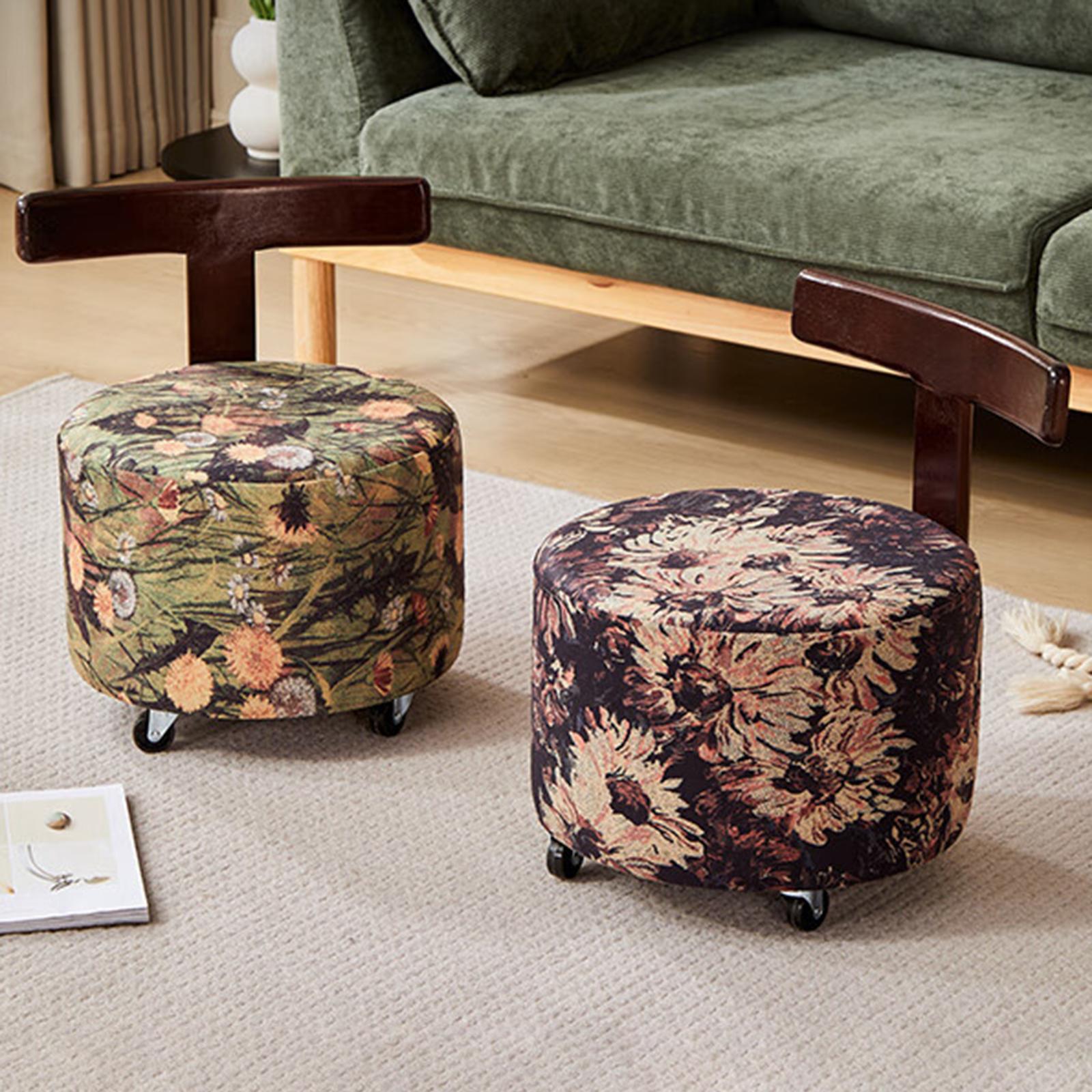 Rolling Stool with Wheels Vanity Ottoman for Hotel Kitchen Housewarming Gift Sun Flower
