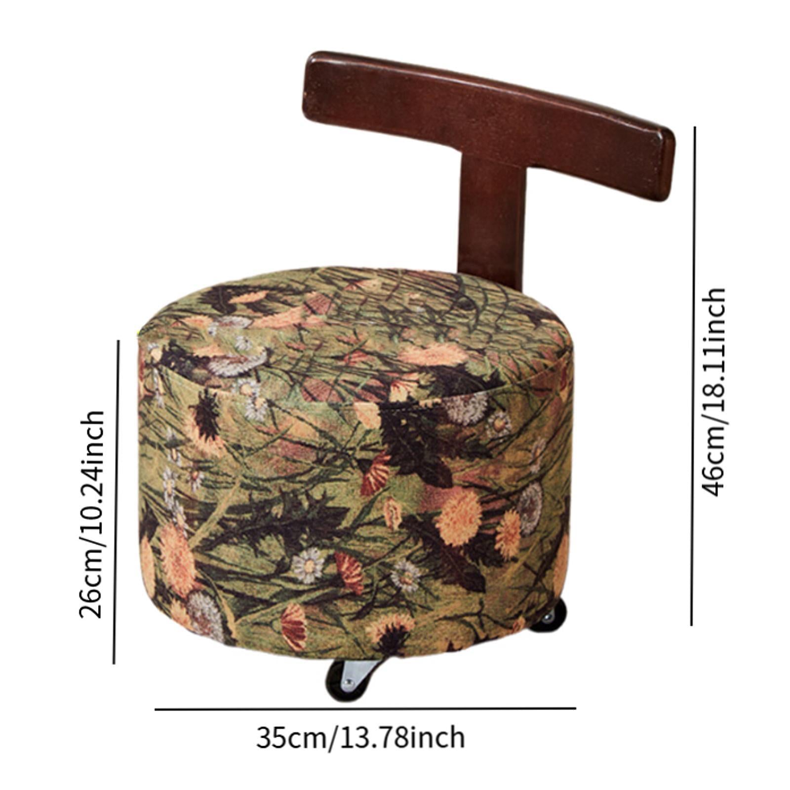 Rolling Stool with Wheels Vanity Ottoman for Hotel Kitchen Housewarming Gift Green Floral