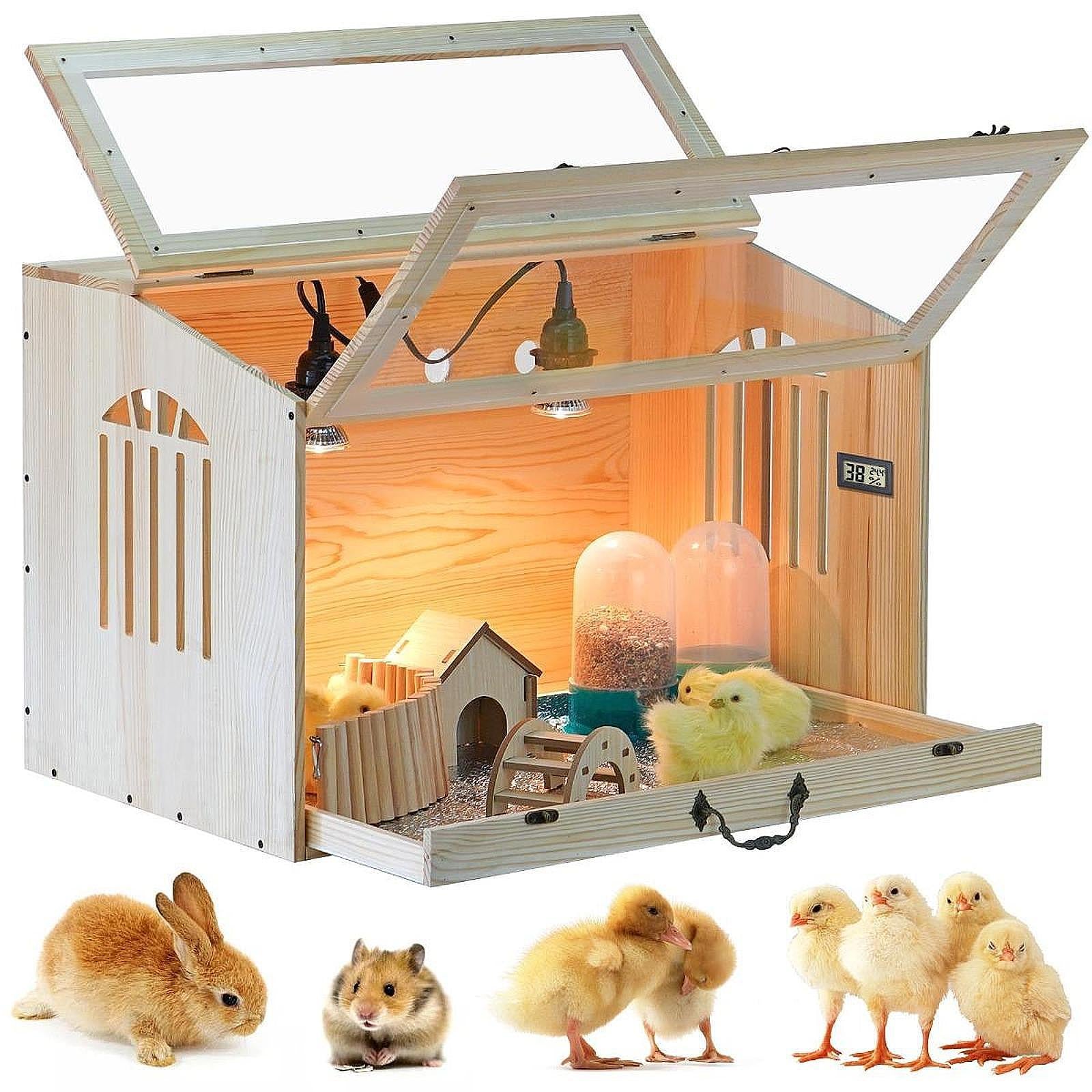 Chick Brooder Box Sturdy Wooden Small Chicken Coop for Hamsters Ducks Chicks