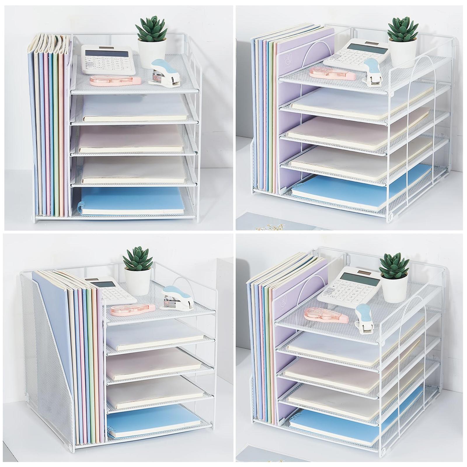 Desk File Organizer Practical Easy Access 5 Layer for School Study Classroom white
