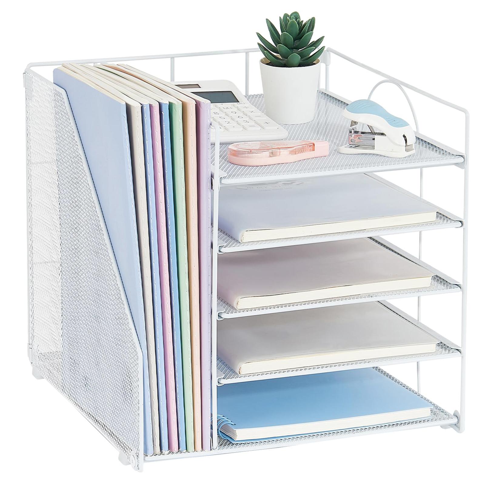 Desk File Organizer Practical Easy Access 5 Layer for School Study Classroom white