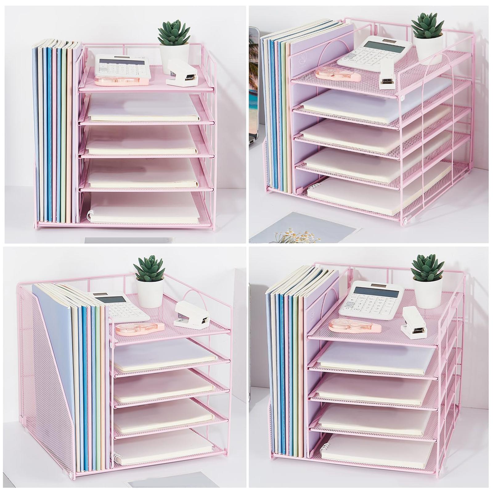 Desk File Organizer Practical Easy Access 5 Layer for School Study Classroom pink