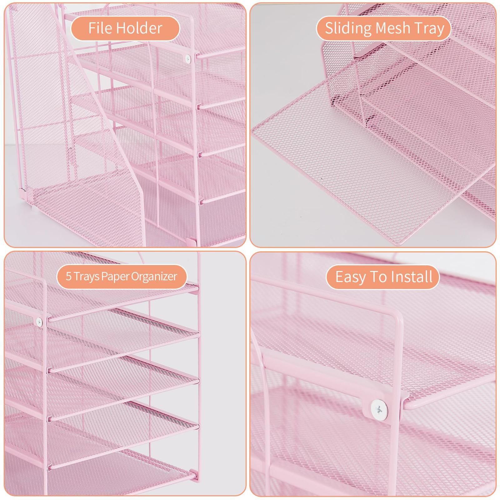Desk File Organizer Practical Easy Access 5 Layer for School Study Classroom pink
