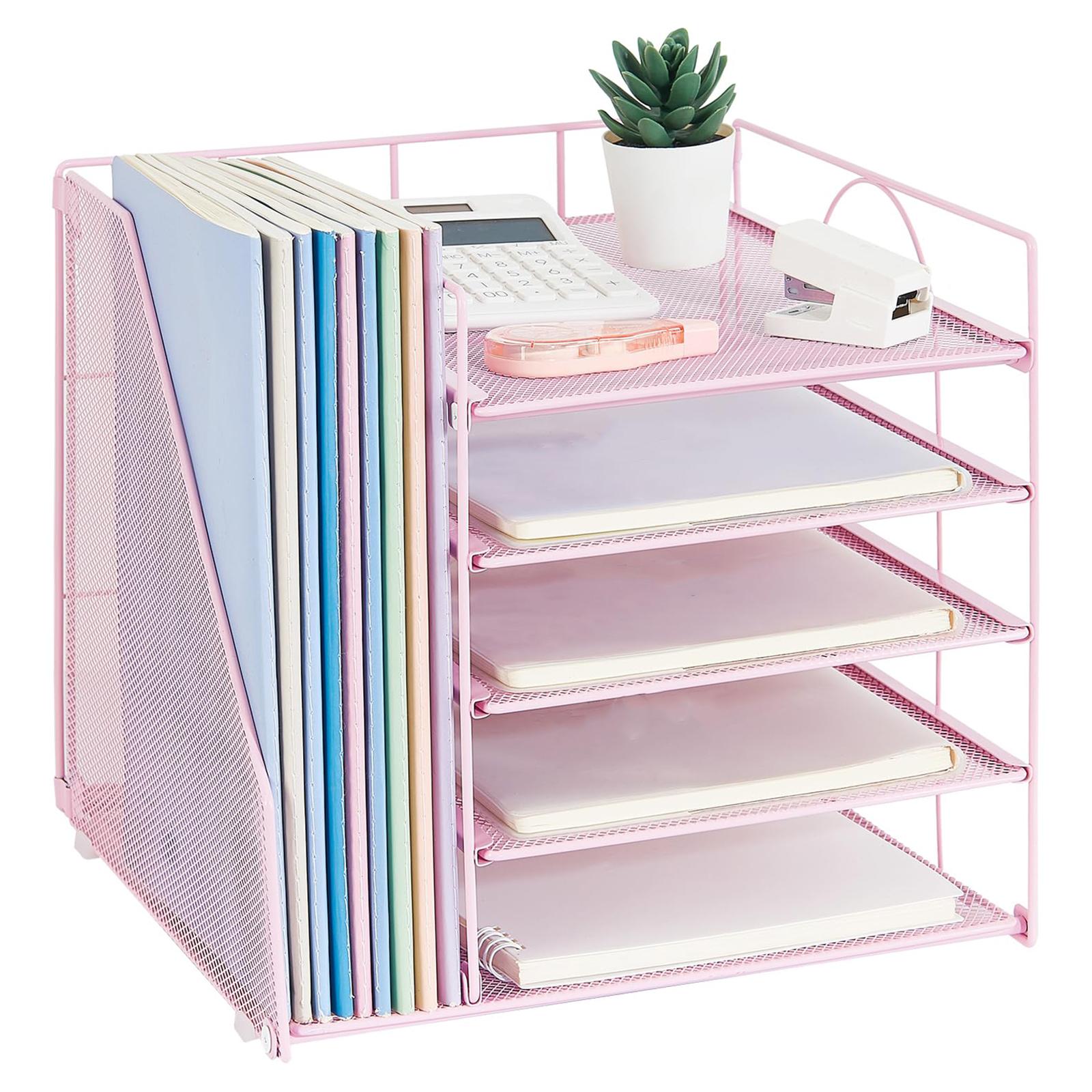 Desk File Organizer Practical Easy Access 5 Layer for School Study Classroom pink
