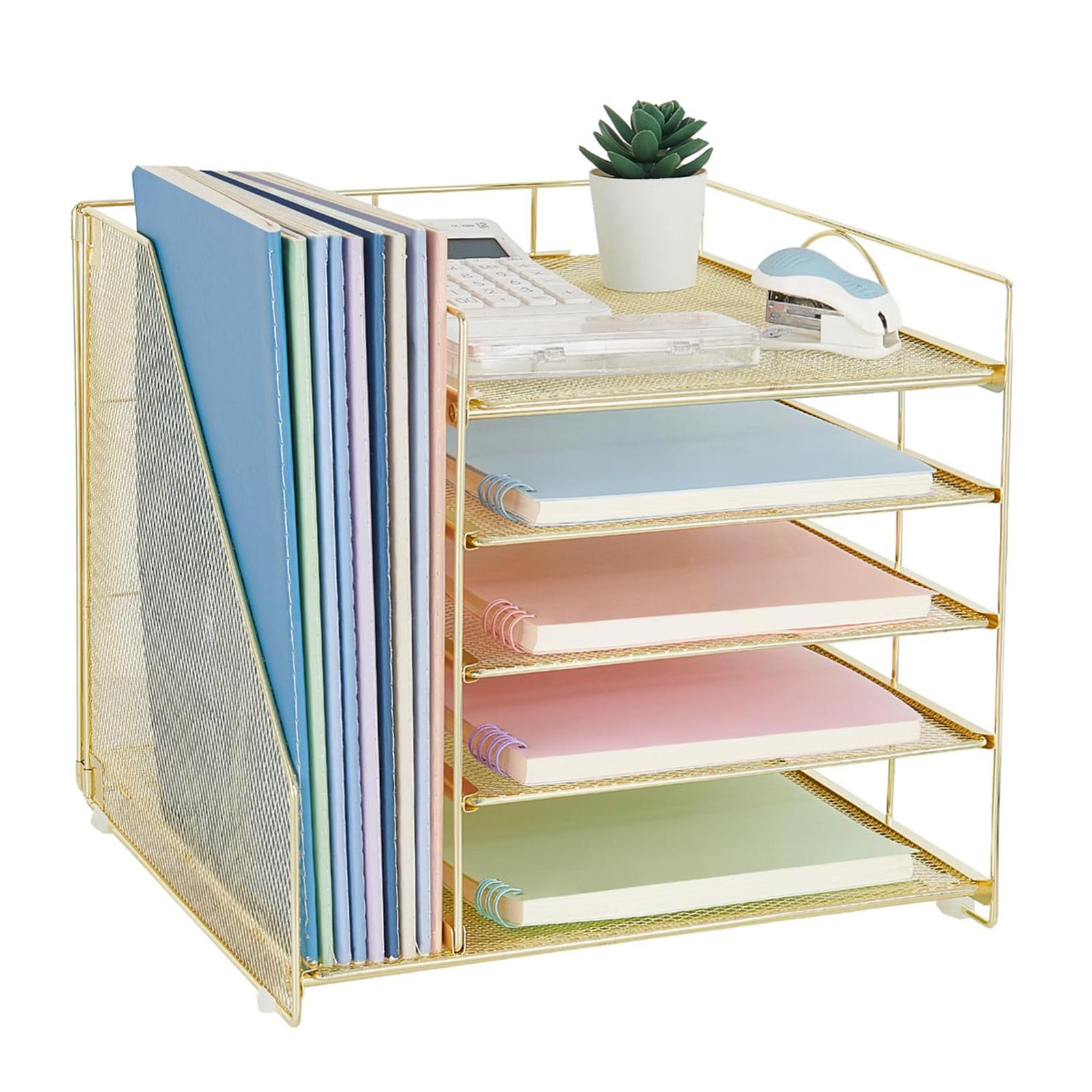Desk File Organizer Practical Easy Access 5 Layer for School Study Classroom golden