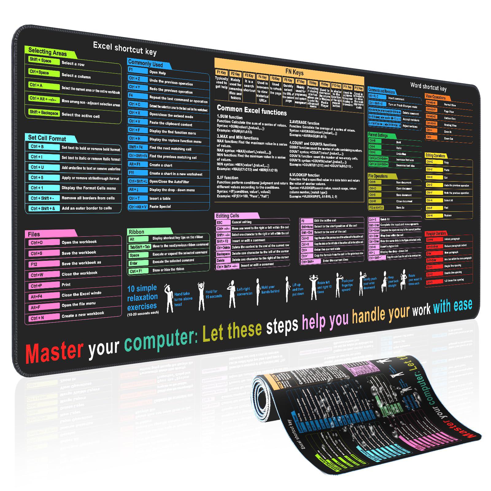 Shortcuts Mouse Pad Smooth Non Slip Gaming Mouse Pad for Working Home Typing 40x90x0.3cm
