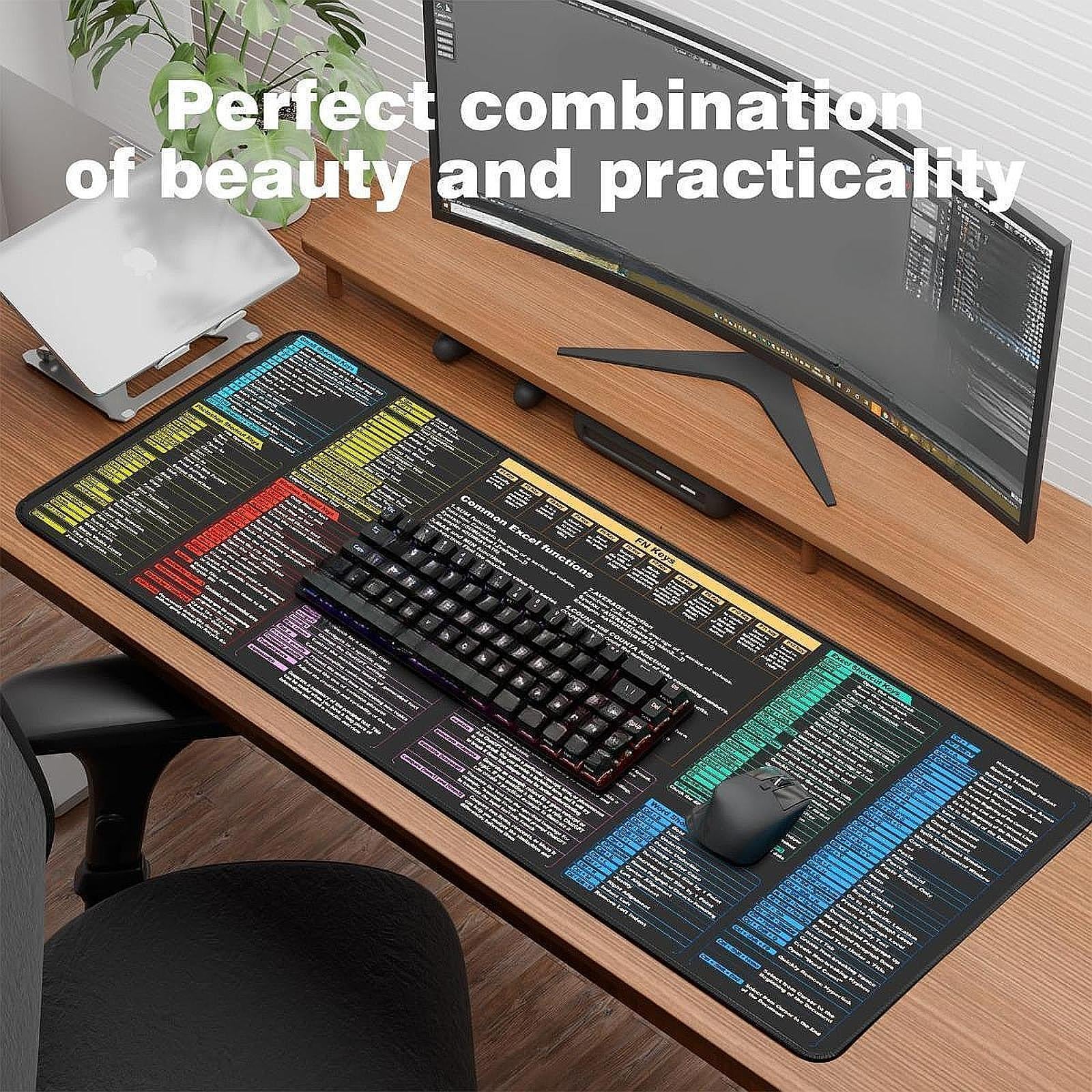 Excel Cheat Sheet Desk Pad Protector Office Desk Mat for Office Home Working 30x80x0.3cm