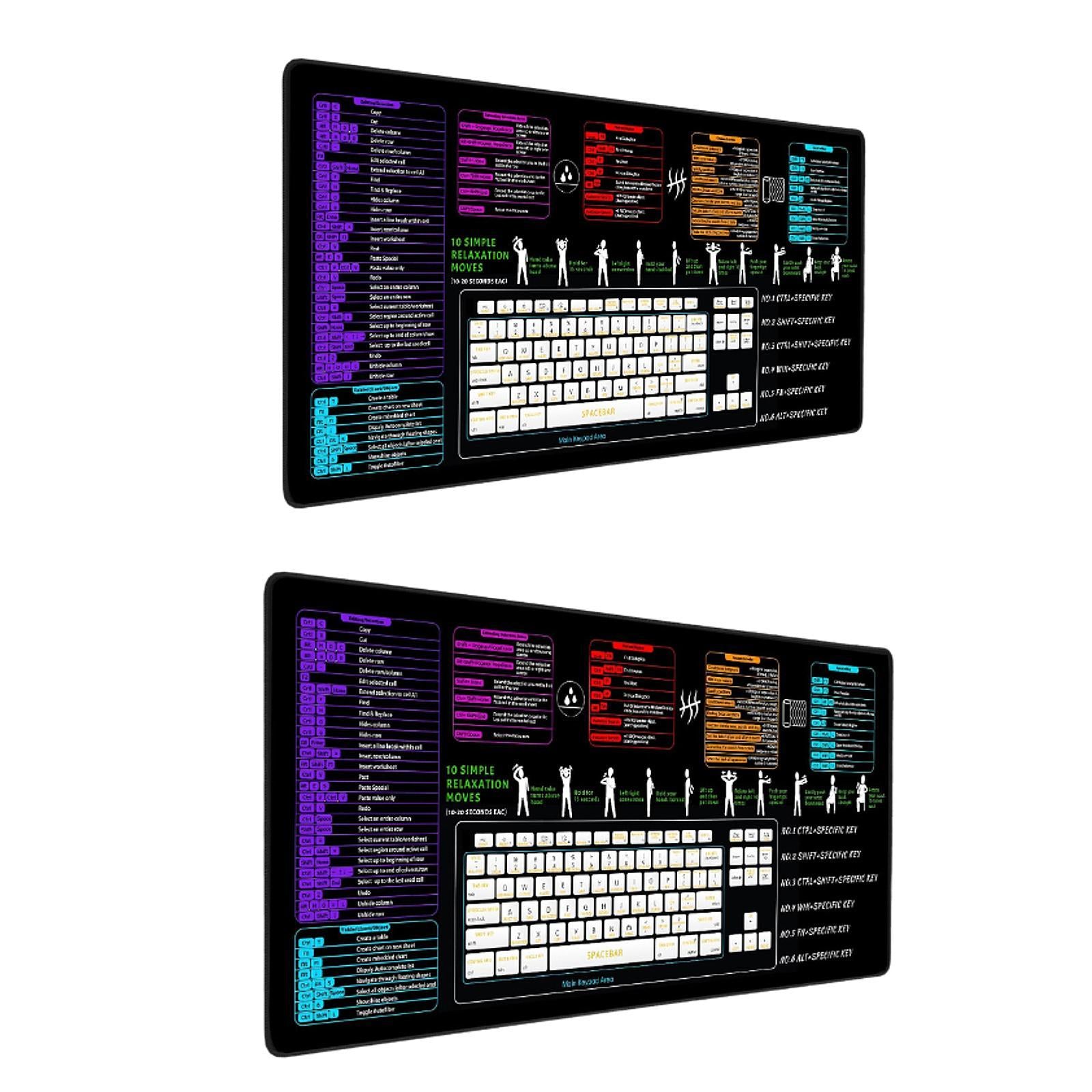 Excel Shortcut Keys Mouse Pad Comfortable Waterproof Desk Protector Non Slip 80x30x0.3cm