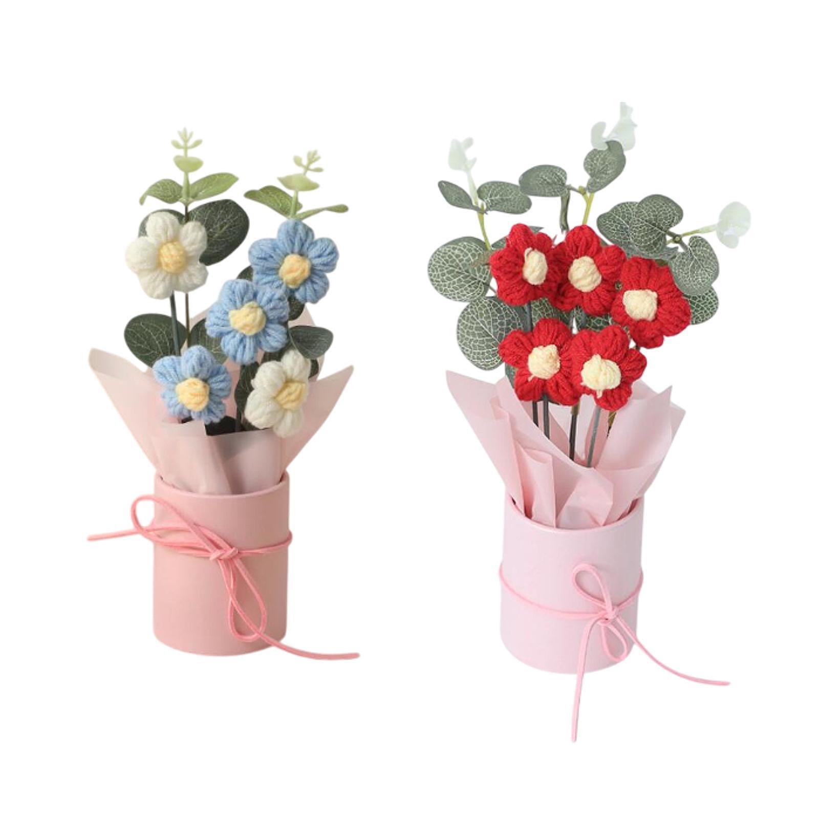 Crochet Flower Bouquet Cute Artificial Flowers for Anniversaries Family Home Blue