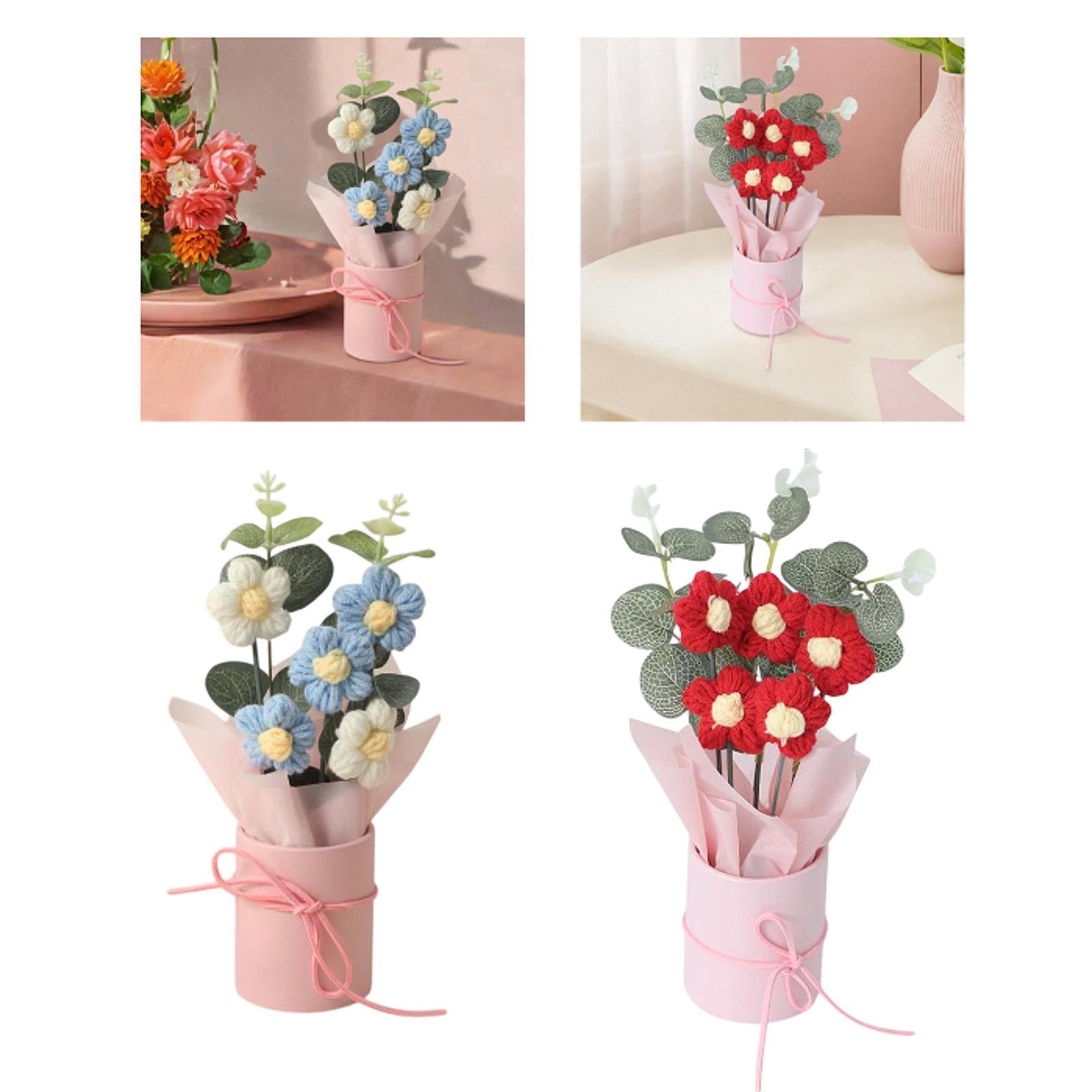 Crochet Flower Bouquet Cute Artificial Flowers for Anniversaries Family Home Blue