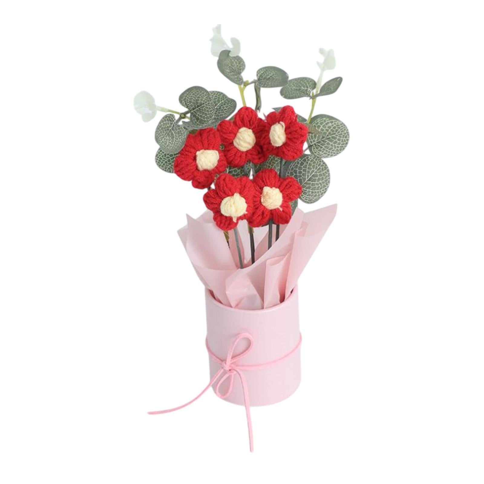 Crochet Flower Bouquet Cute Artificial Flowers for Anniversaries Family Home Red