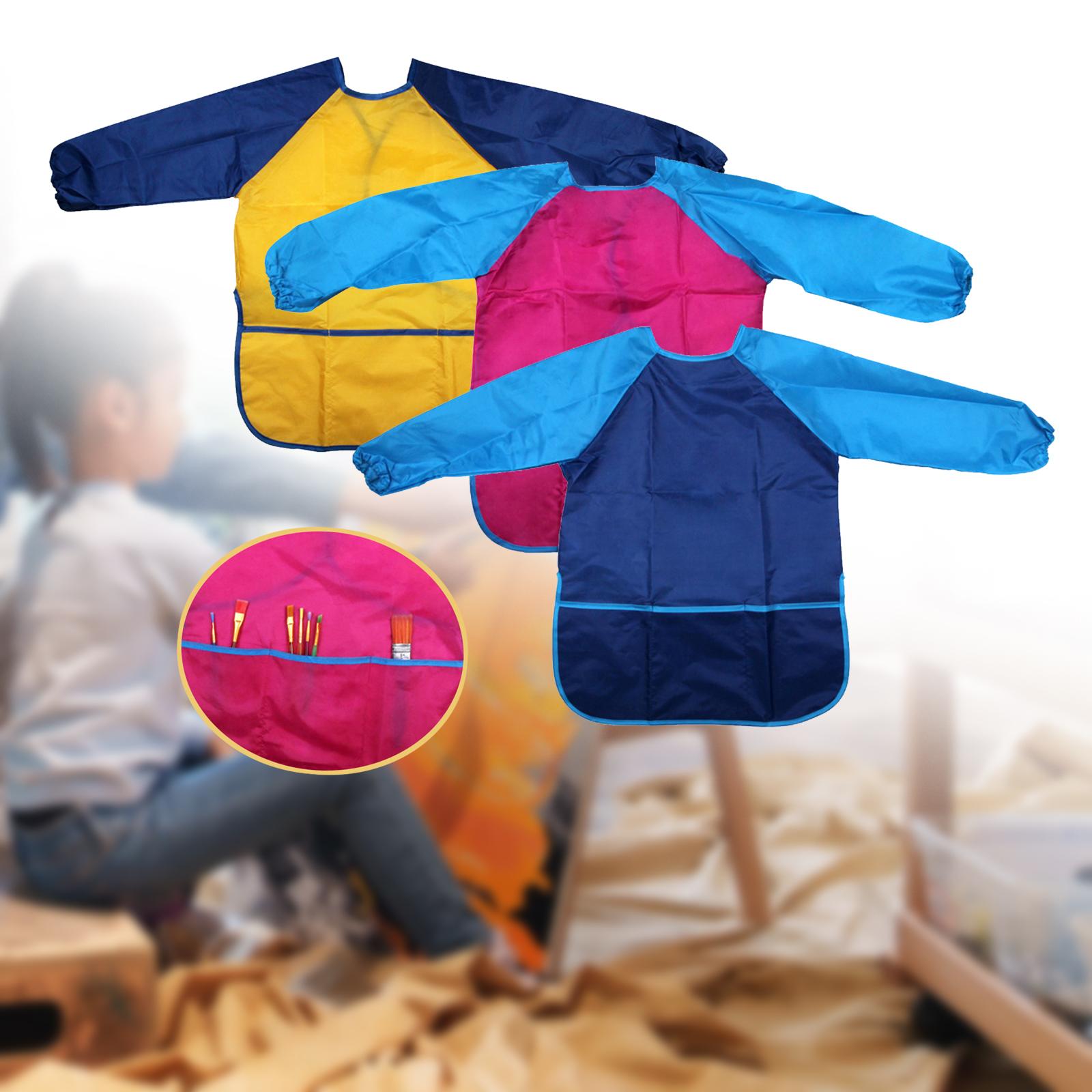 Kids Art Smock with Pocket Supplies Painting Apron for Kitchen Eating Baking Yellow