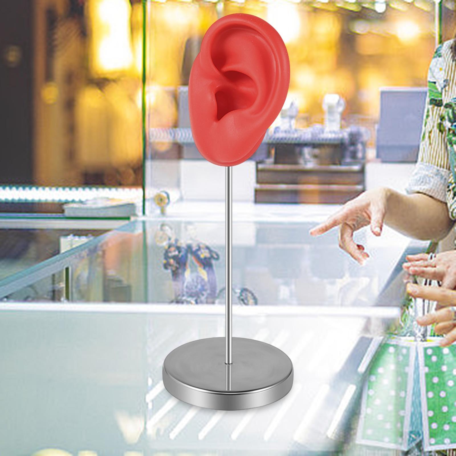 Silicone Ear Model Organizer Reusable Realistic Earring Display Stand Holder Left Red