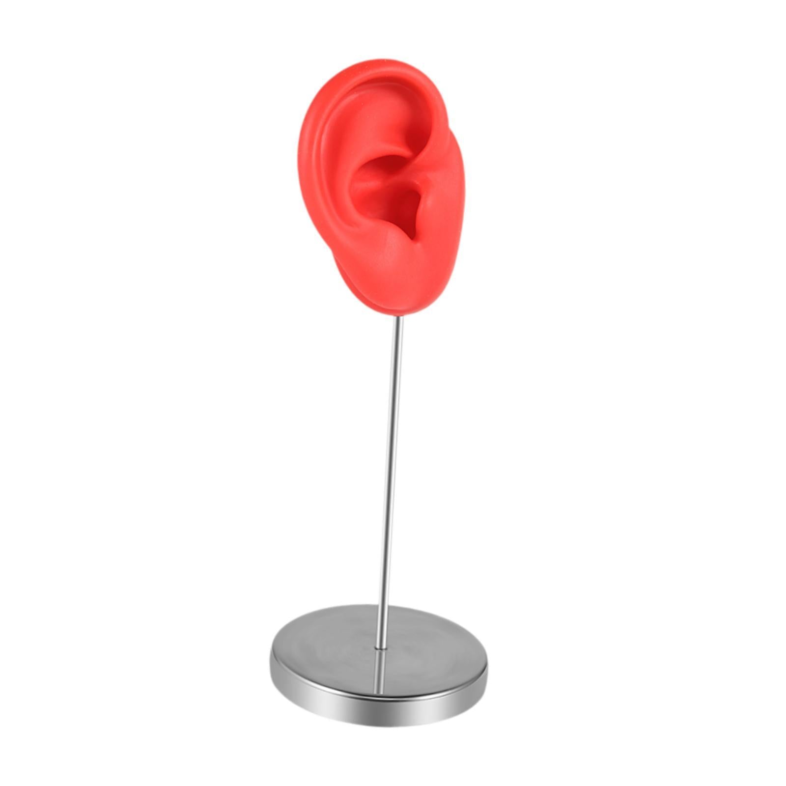 Silicone Ear Model Organizer Reusable Realistic Earring Display Stand Holder Red Right