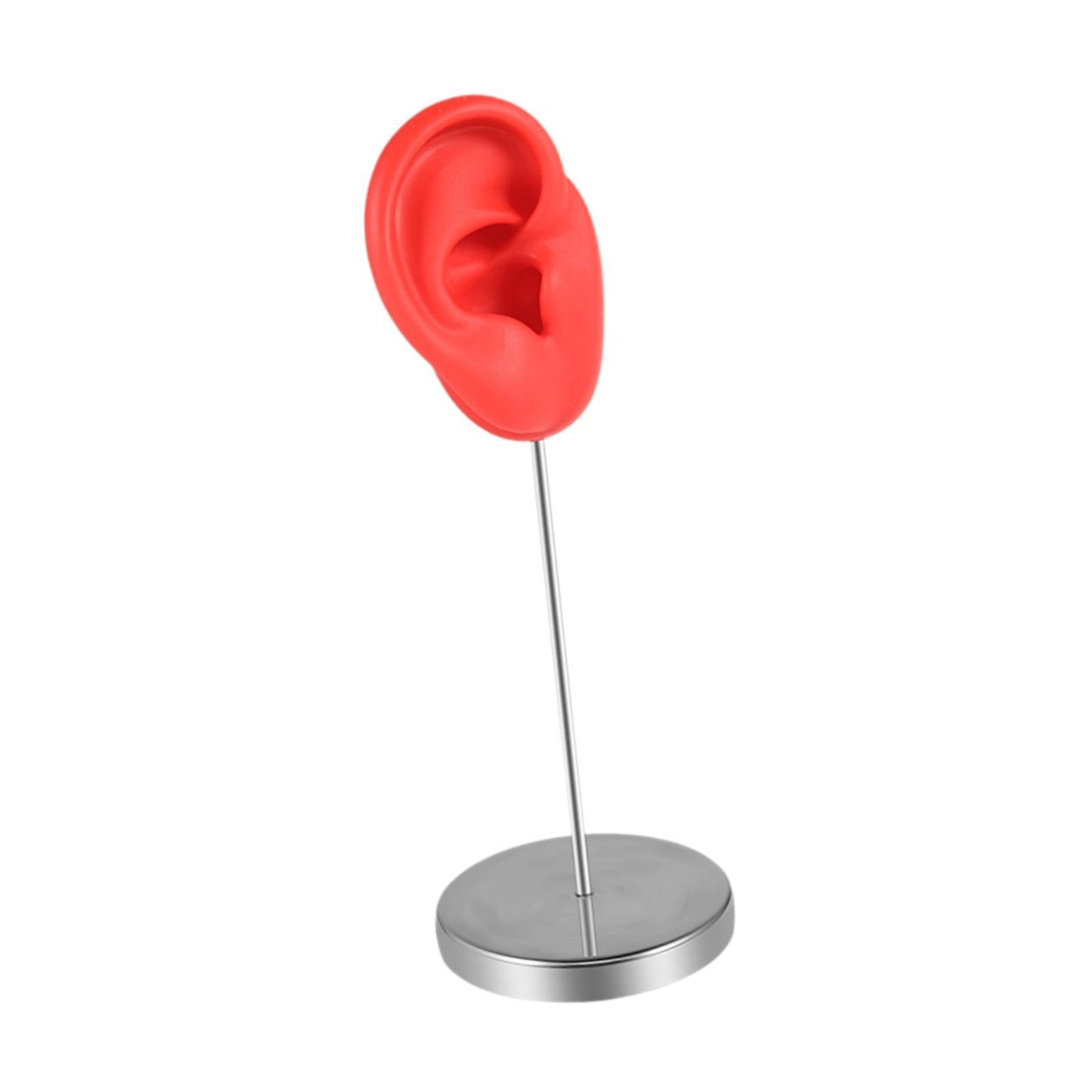 Silicone Ear Model Organizer Reusable Realistic Earring Display Stand Holder Red Right