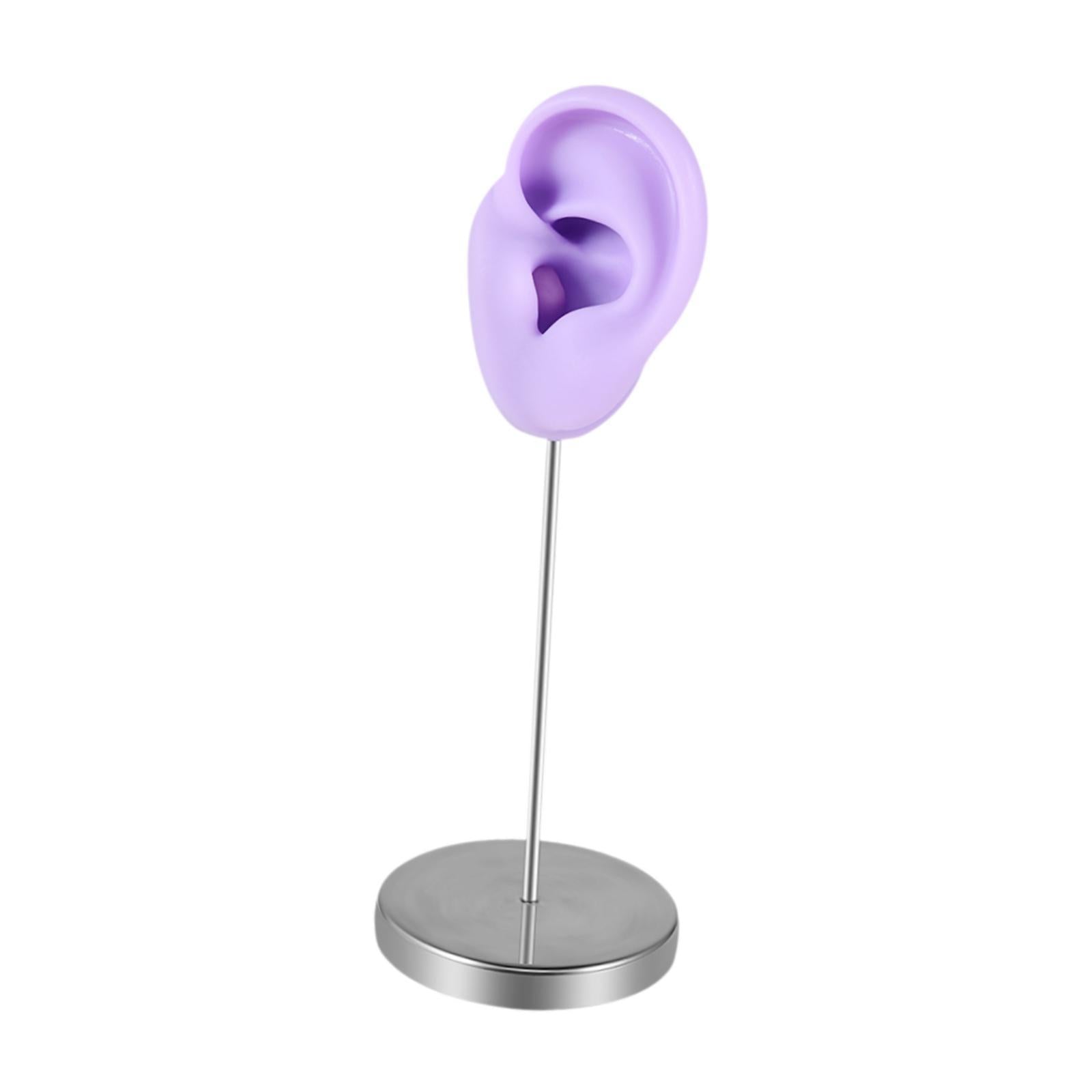 Silicone Ear Model Organizer Reusable Realistic Earring Display Stand Holder Purple Left