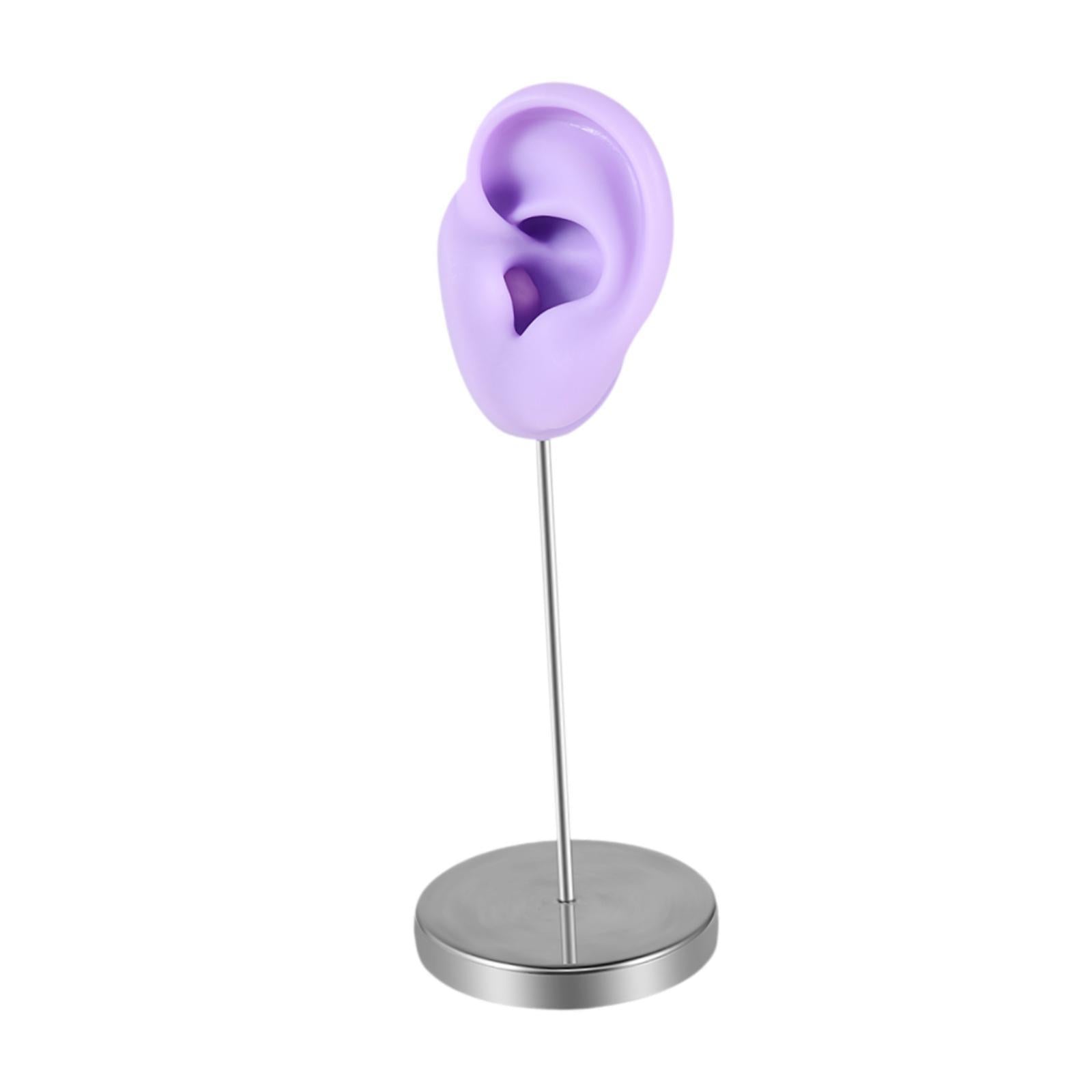 Silicone Ear Model Organizer Reusable Realistic Earring Display Stand Holder Purple Left
