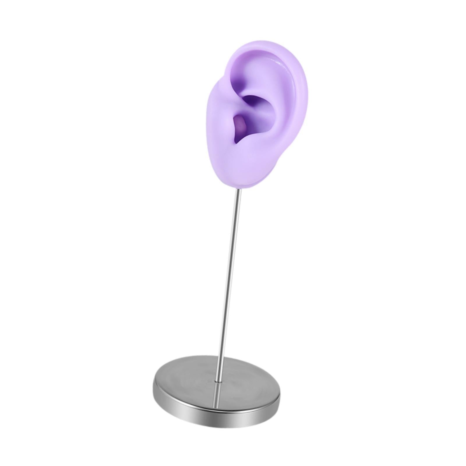 Silicone Ear Model Organizer Reusable Realistic Earring Display Stand Holder Purple Left