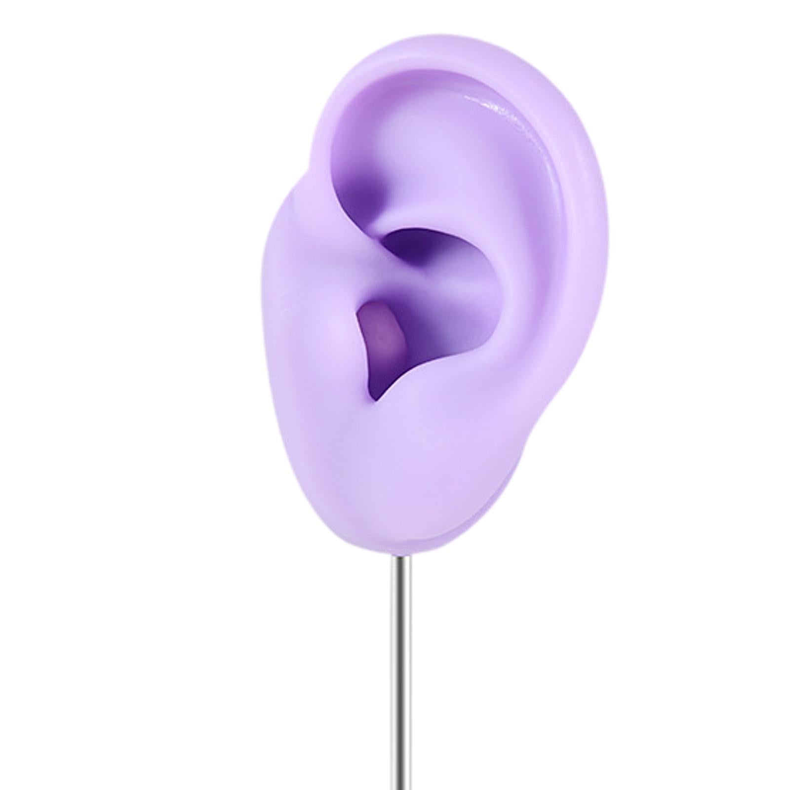 Silicone Ear Model Organizer Reusable Realistic Earring Display Stand Holder Purple Left