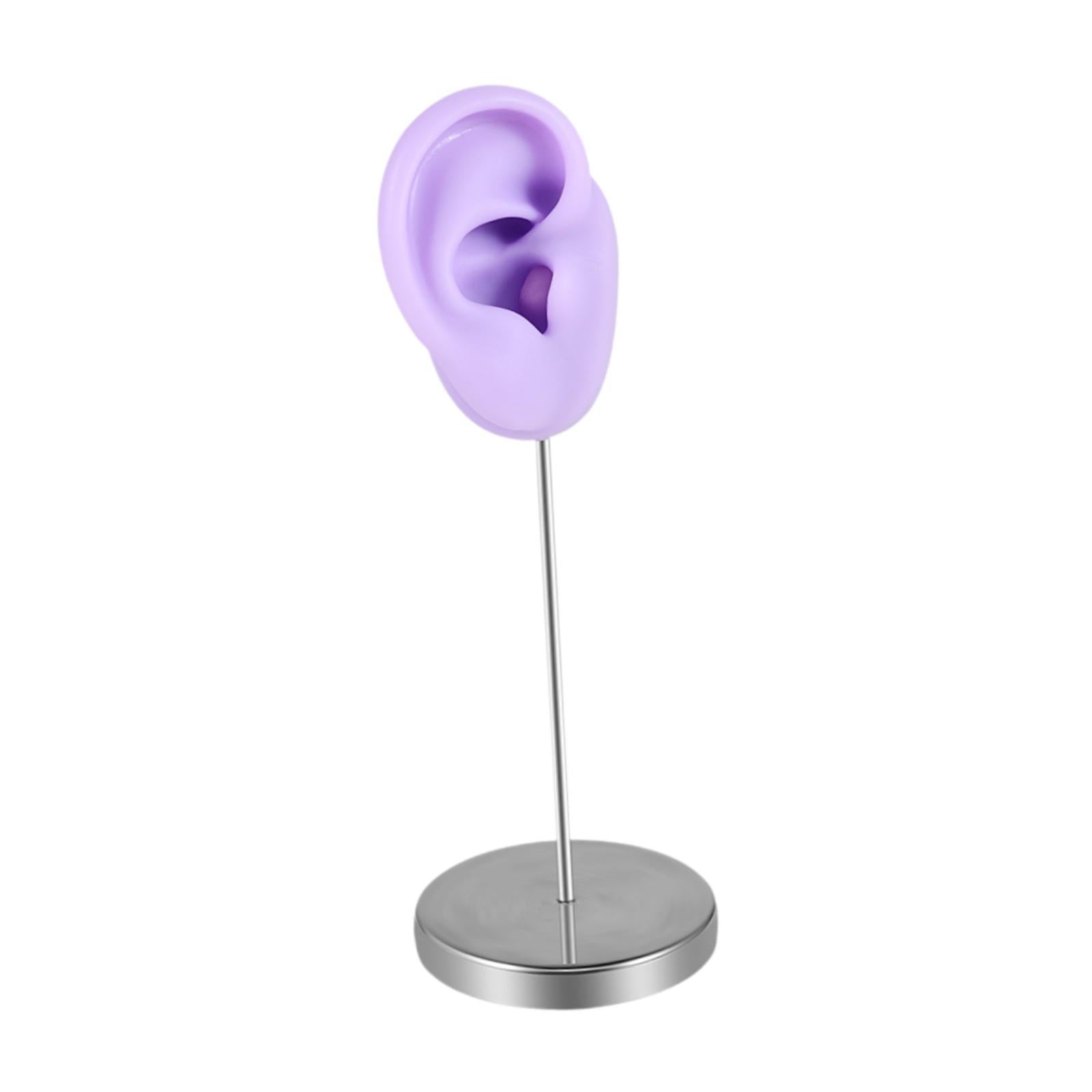 Silicone Ear Model Organizer Reusable Realistic Earring Display Stand Holder Purple Right