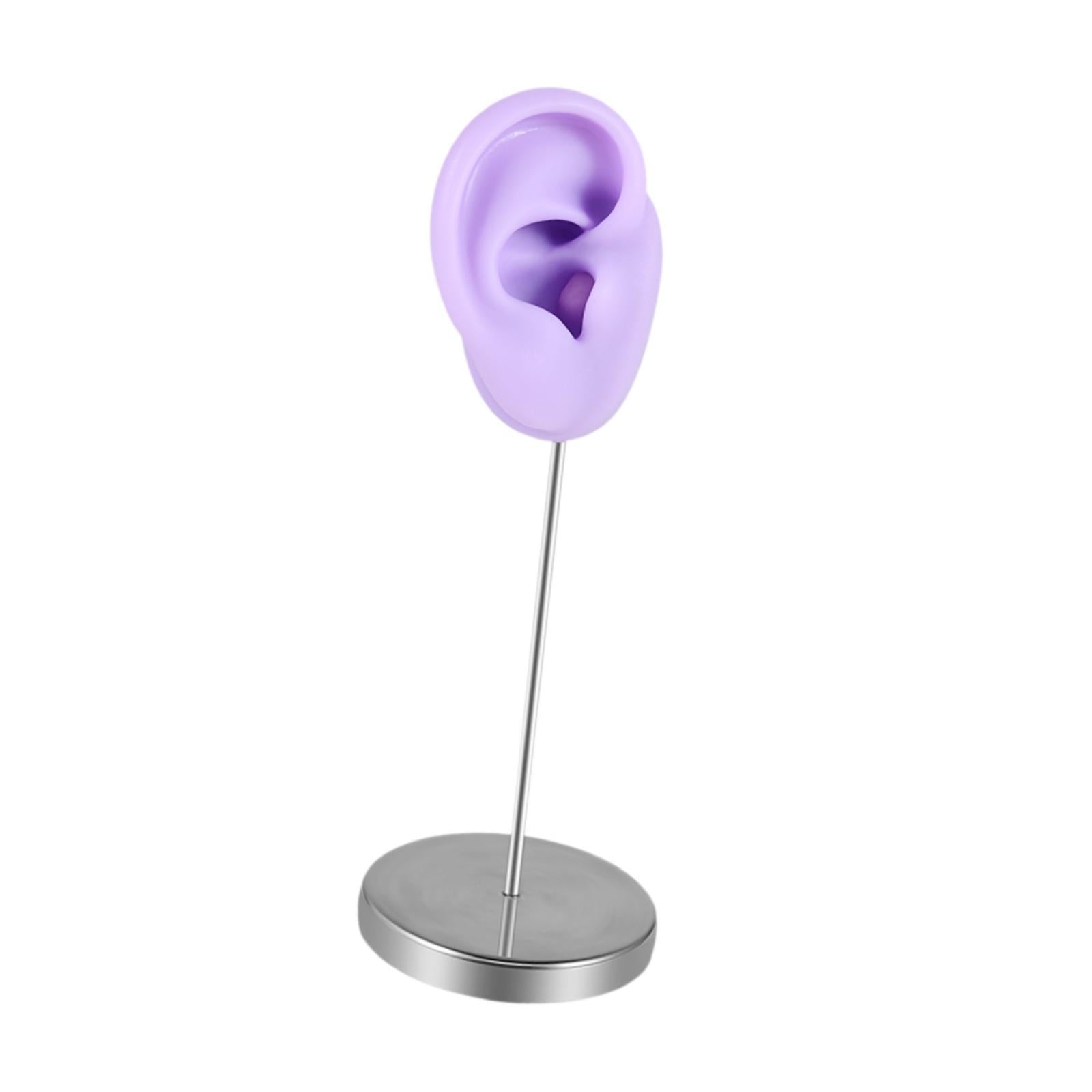 Silicone Ear Model Organizer Reusable Realistic Earring Display Stand Holder Purple Right