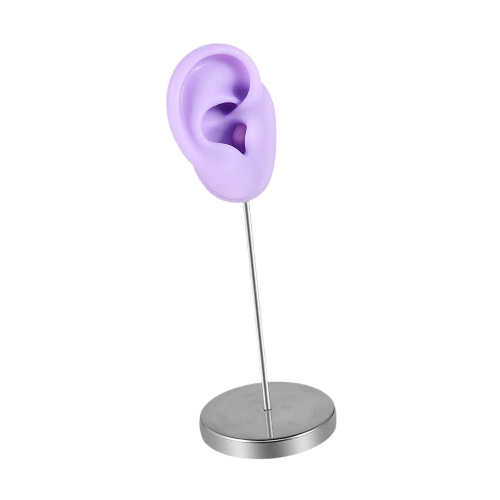 Silicone Ear Model Organizer Reusable Realistic Earring Display Stand Holder Purple Right