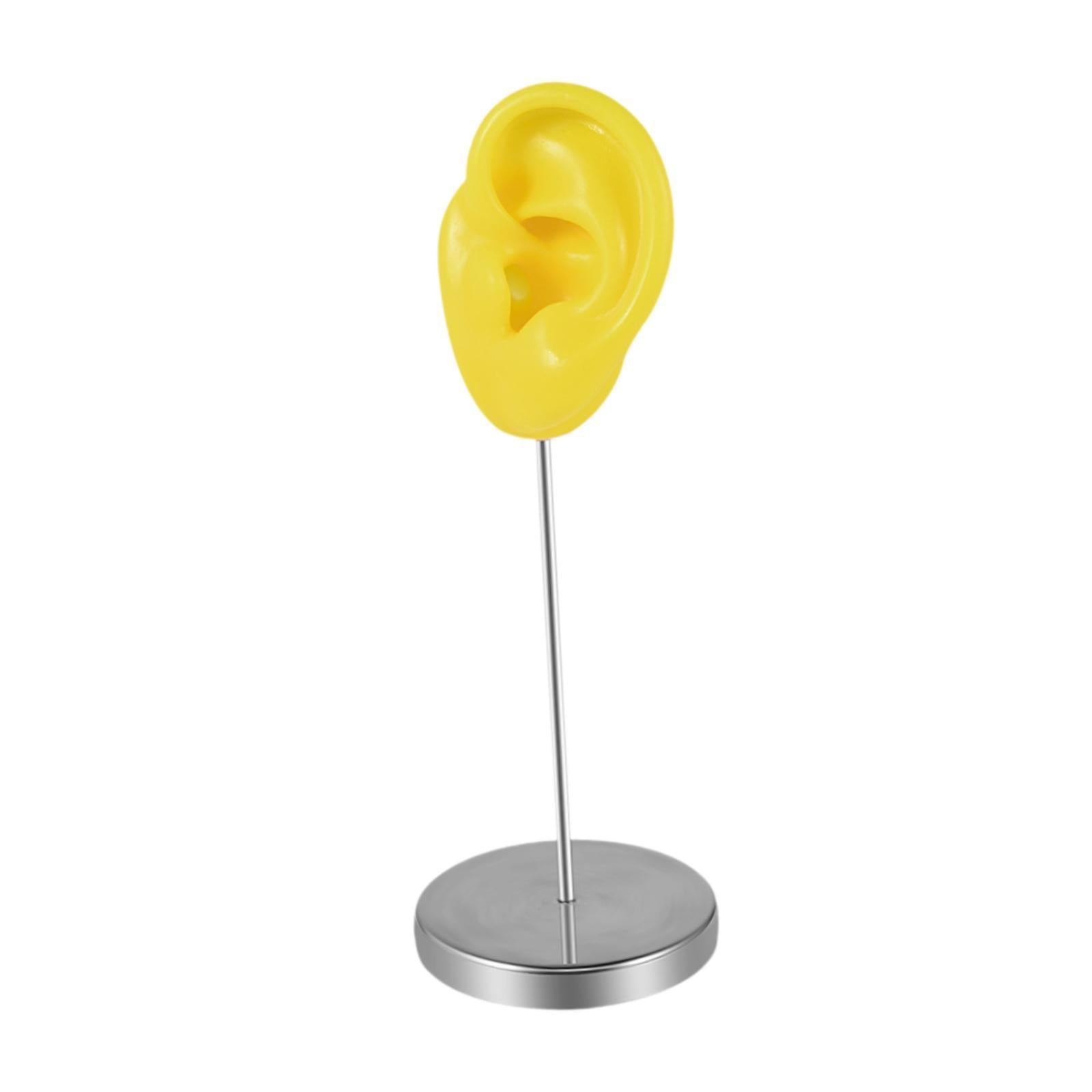 Silicone Ear Model Organizer Reusable Realistic Earring Display Stand Holder Yellow Left