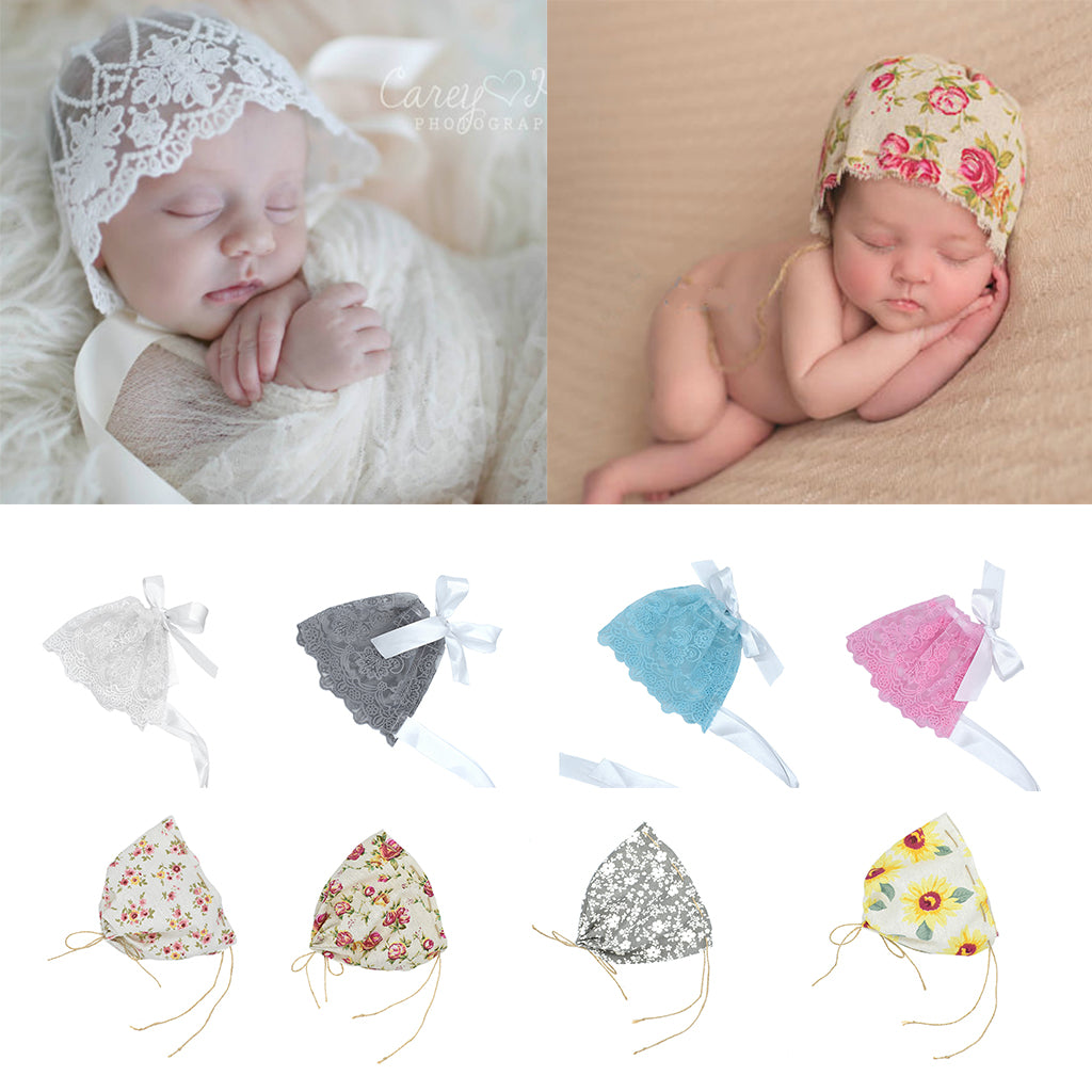Newborn Baby Girls Toddler Infant Flower Bonnet Hat Cap Photo Prop White Flower