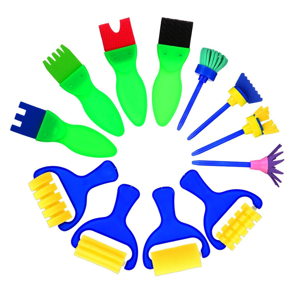 New Kids DIY Painting Tools 12PCS Flower Stamp Sponge Brush Set Art Supplies Tool