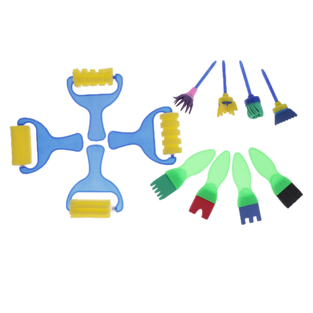 New Kids DIY Painting Tools 12PCS Flower Stamp Sponge Brush Set Art Supplies Tool