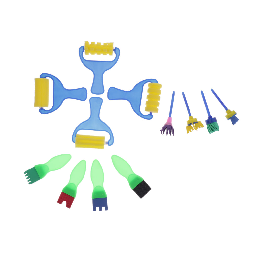 New Kids DIY Painting Tools 12PCS Flower Stamp Sponge Brush Set Art Supplies Tool