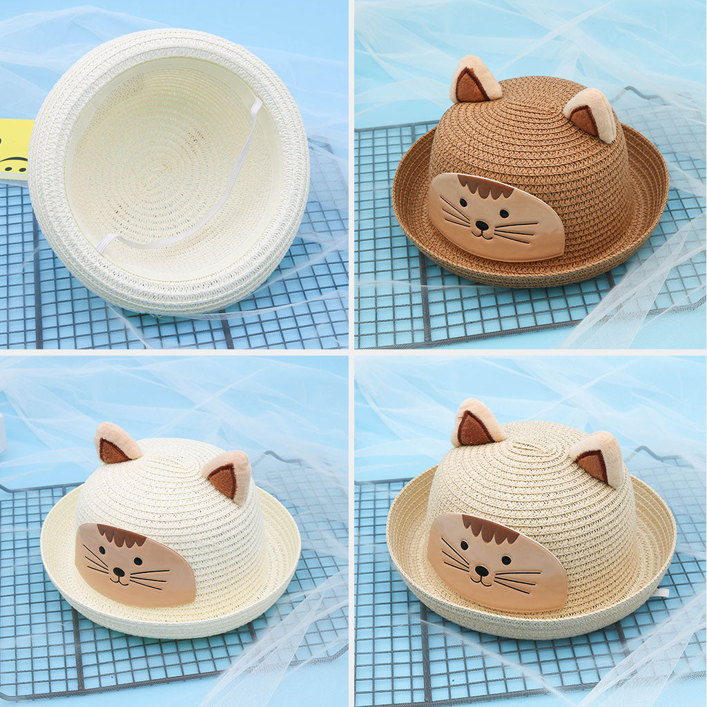 Baby Girls Kids Boys Children Cap Summer Beach Sun Straw Hat Headwear Beige