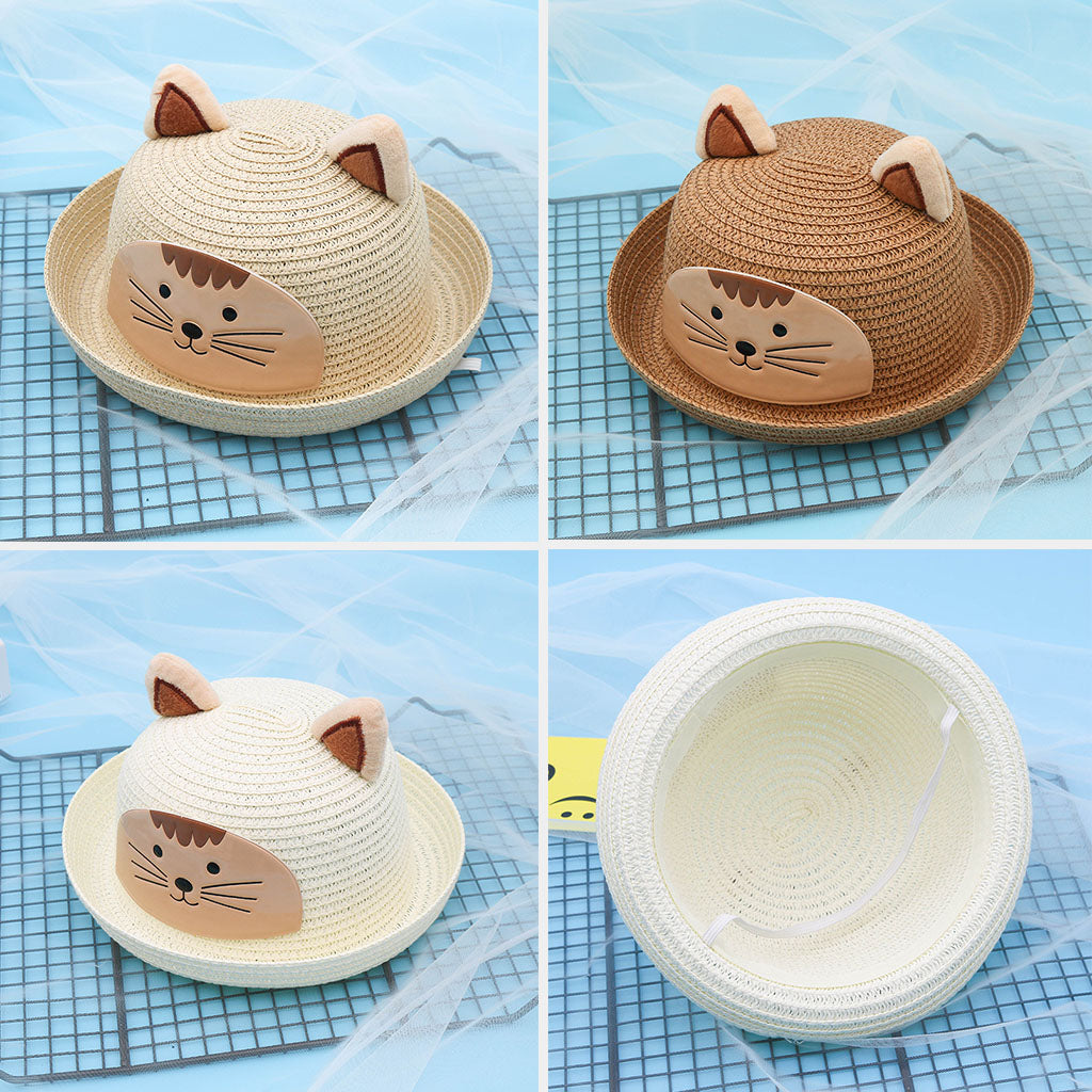 Baby Girls Kids Boys Children Cap Summer Beach Sun Straw Hat Headwear Beige