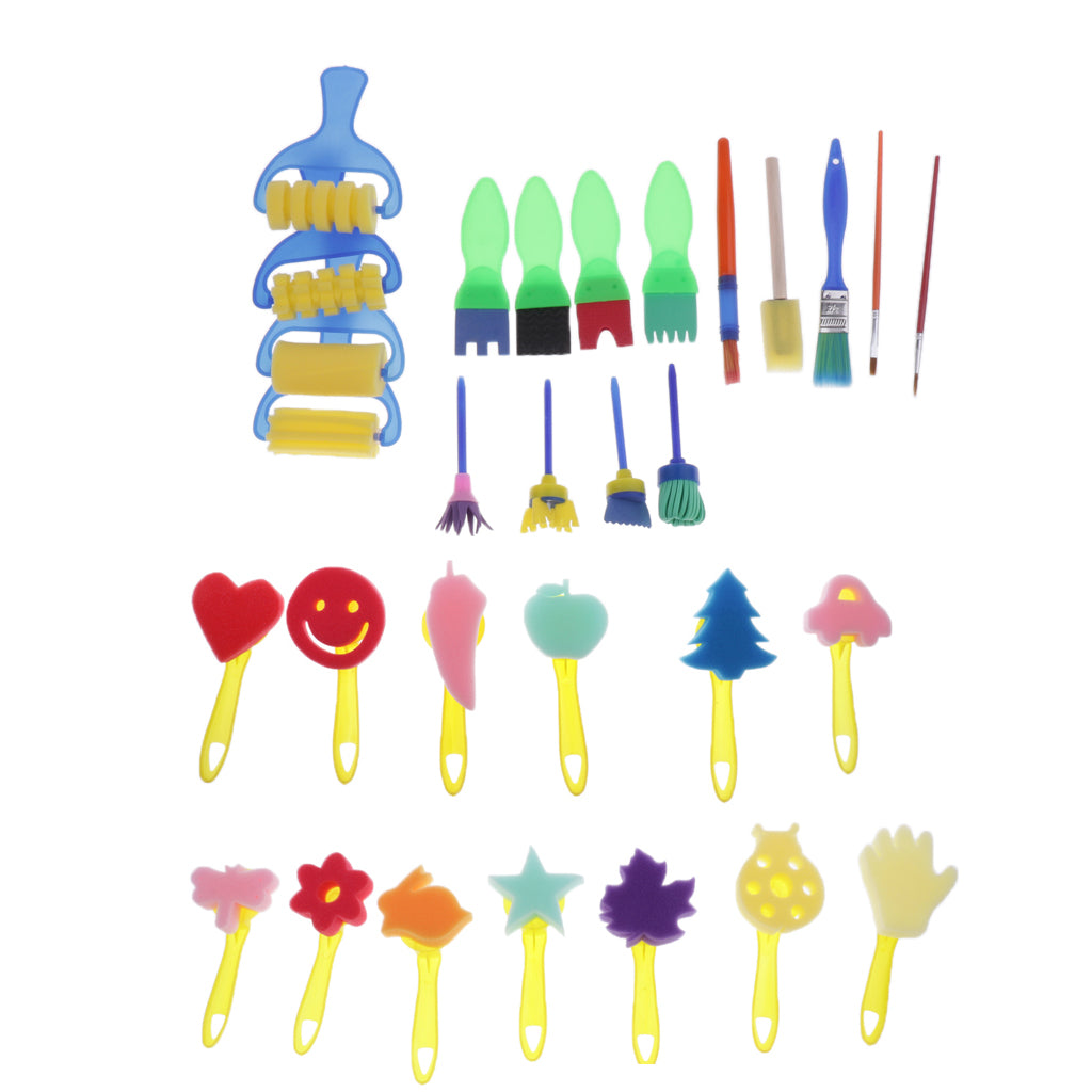 30Pcs Children's Kids Creative Sponge Paint Brushes Set Art Craft Painting