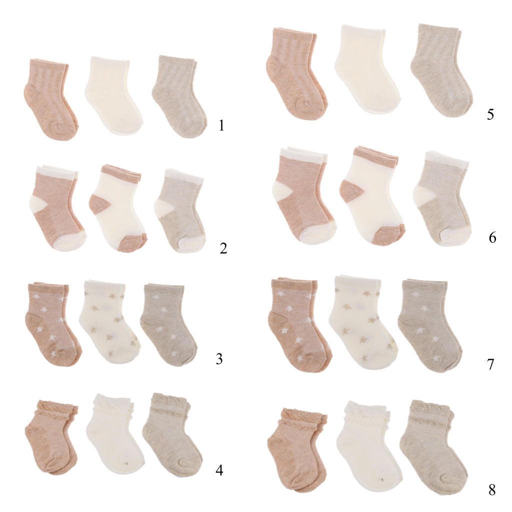 3 Pairs Summer Baby Girls Boys Socks Newborn Cotton Casual Socks 0-1T Plain