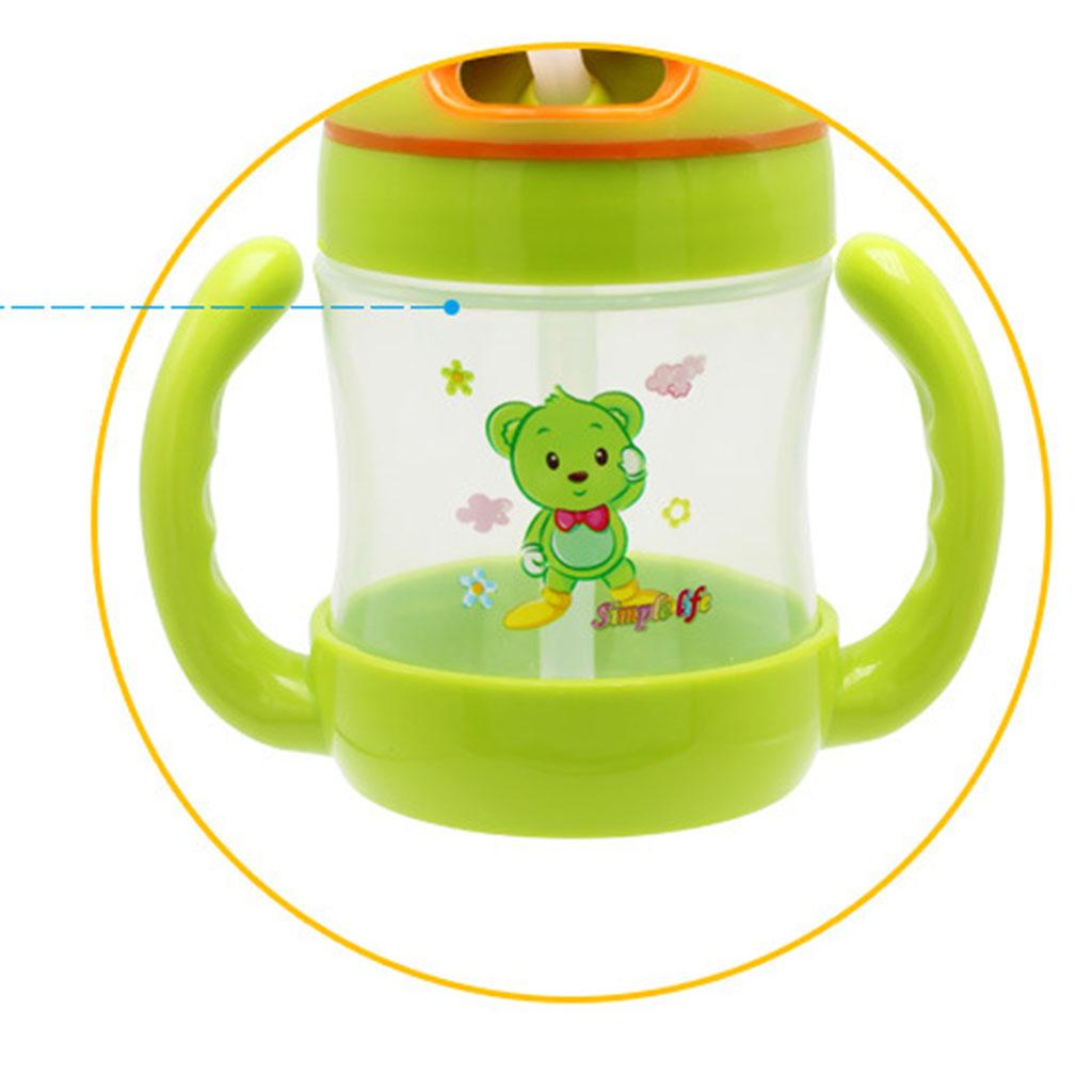 Baby Non-Spill Sippy Cup Kids Handles Straw Trainer Cup Drinking Bottle Style 1-Green