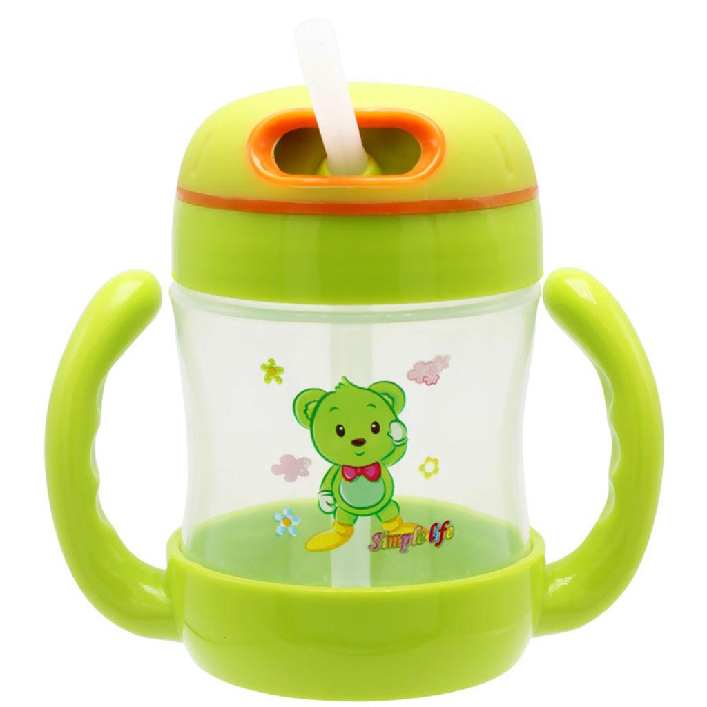 Baby Non-Spill Sippy Cup Kids Handles Straw Trainer Cup Drinking Bottle Style 1-Green