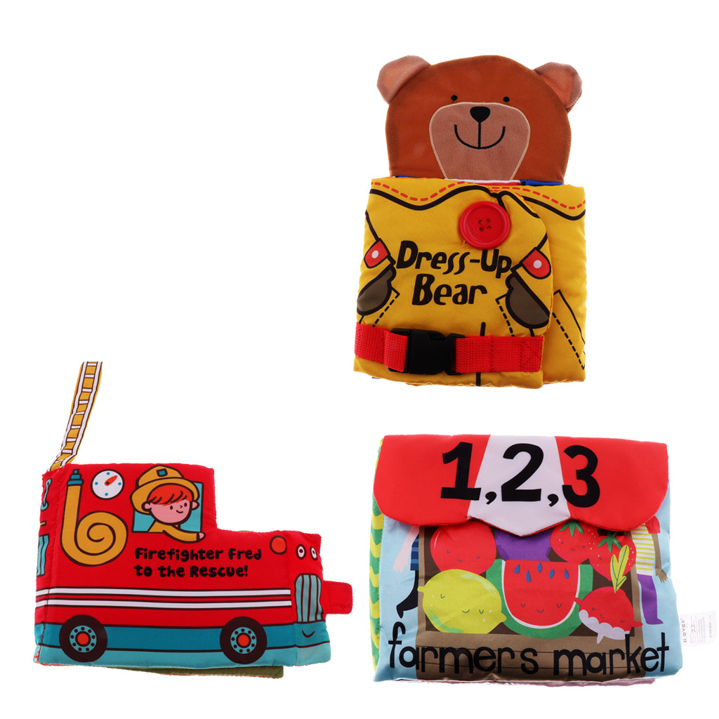 Baby Educational Intelligence Development Soft Cloth Cognize Book Toy Bear wear clothes