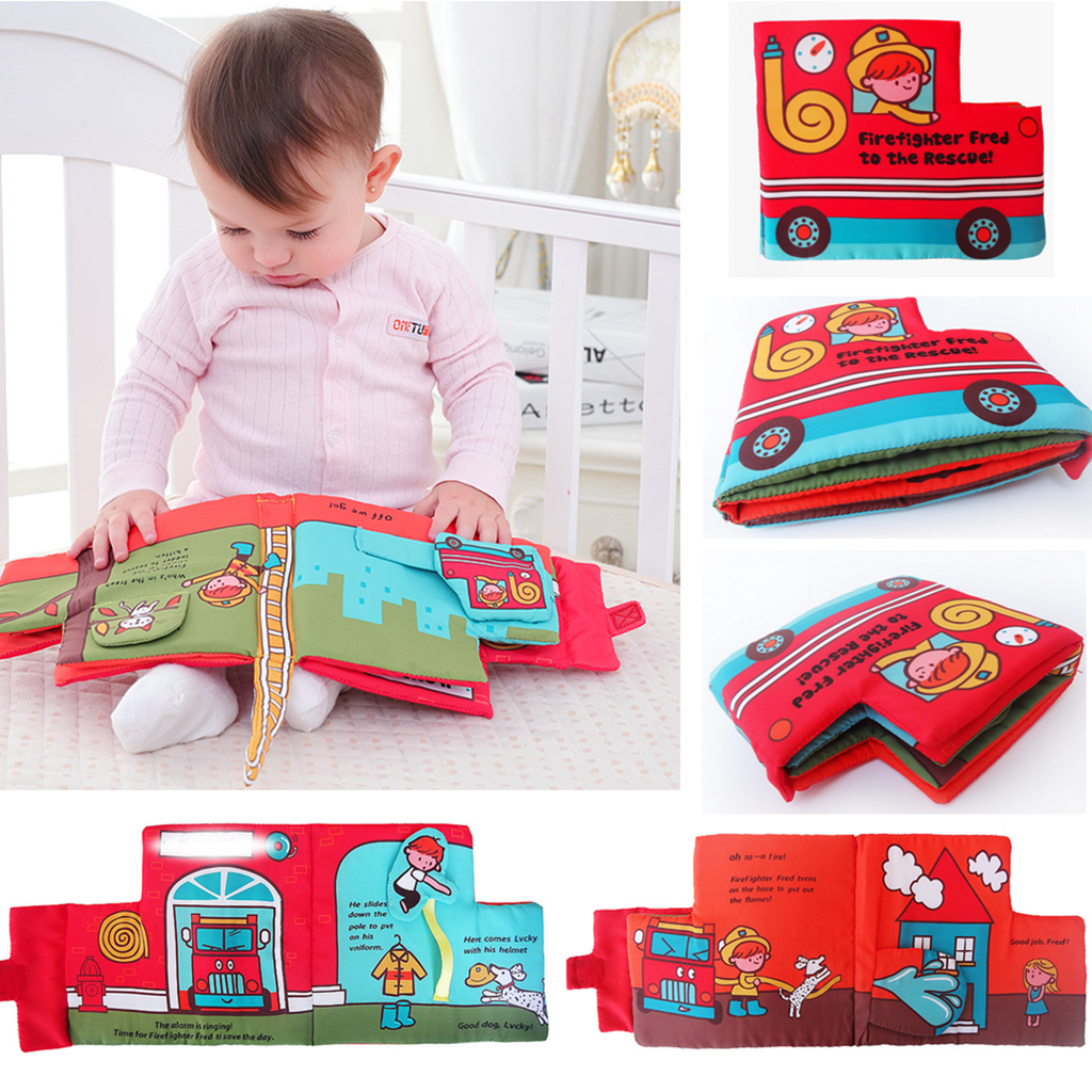 Baby Educational Intelligence Development Soft Cloth Cognize Book Toy Fire engine