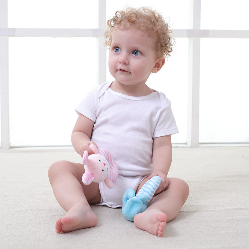 Animal Developmental Toy Bed Bells Baby Soft Toys Rattle Pink Rabbit