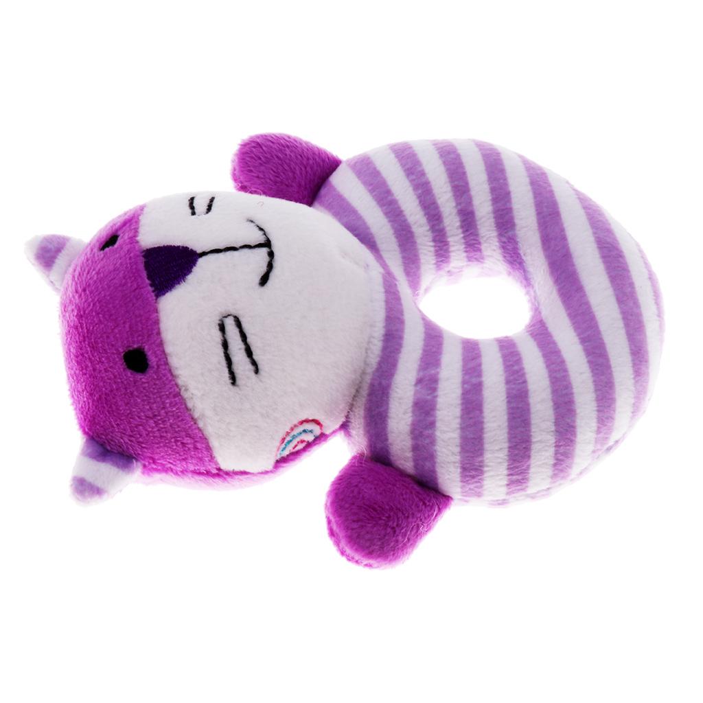 Animal Developmental Toy Bed Bells Baby Soft Toys Rattle Purple Cat